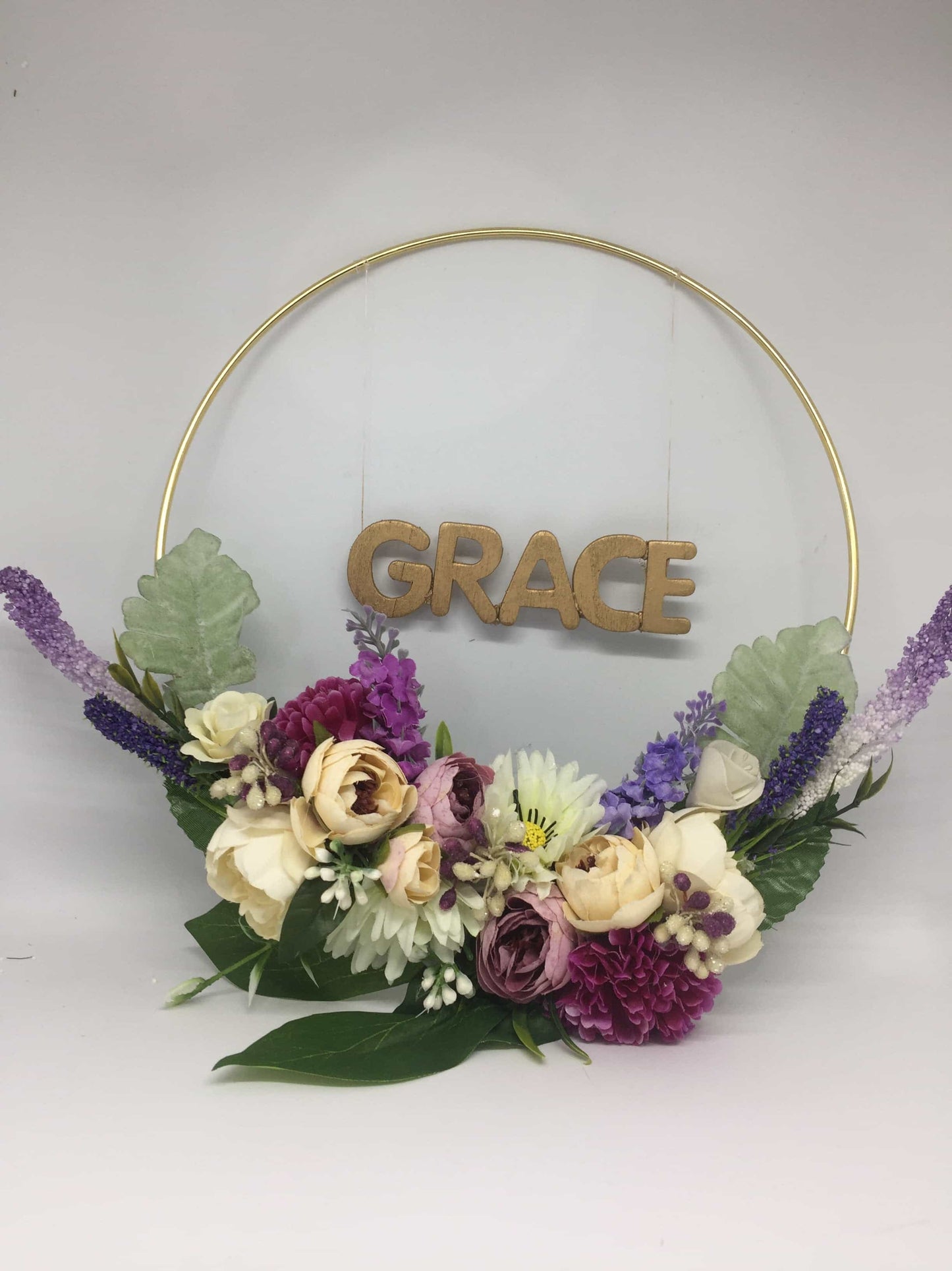 Floral Golden Hoop Wall Art custom made-Personalised Hoops-All-Times-Gifts