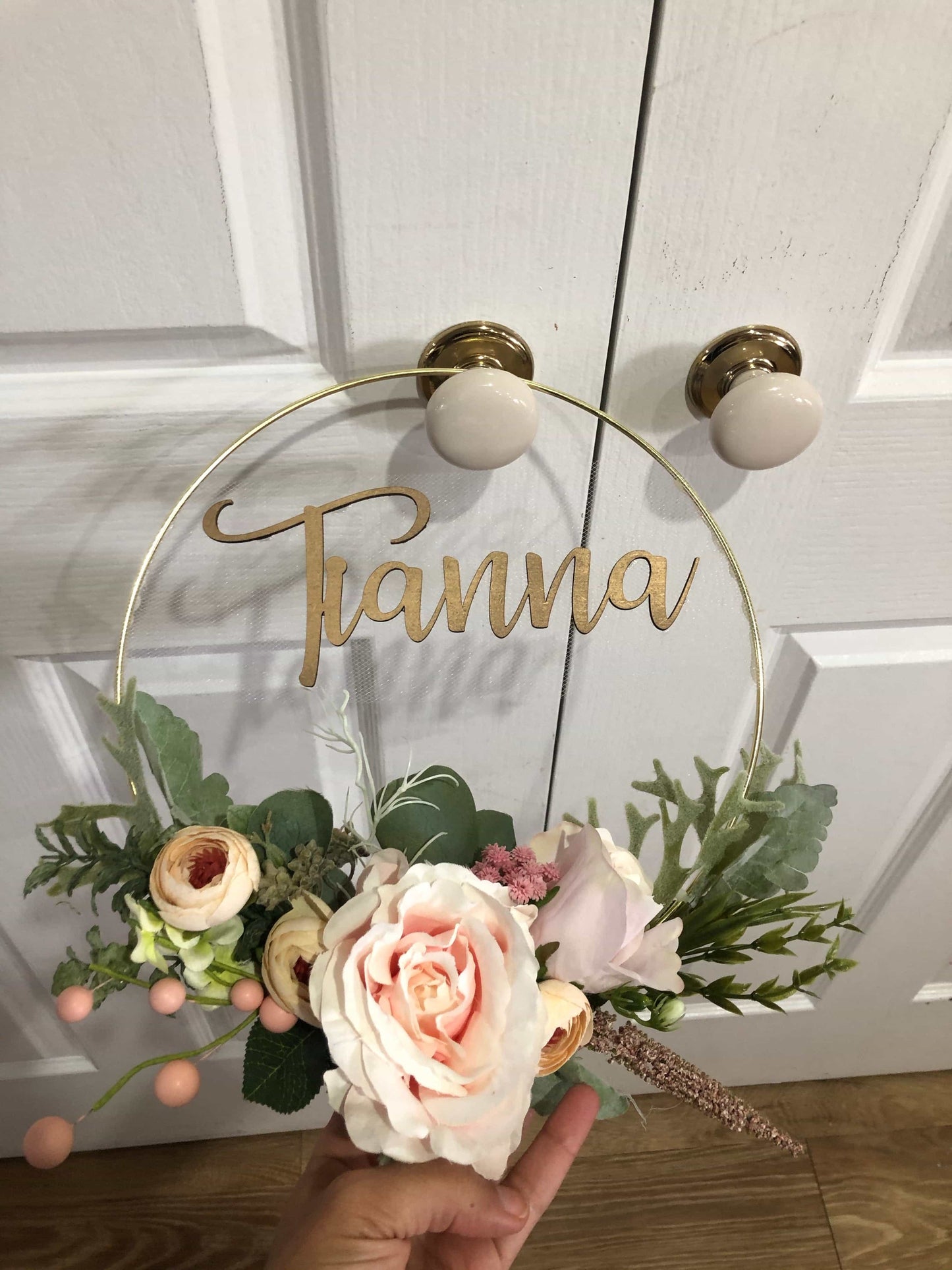 Floral Golden Hoop Wall Art custom made-Personalised Hoops-All-Times-Gifts