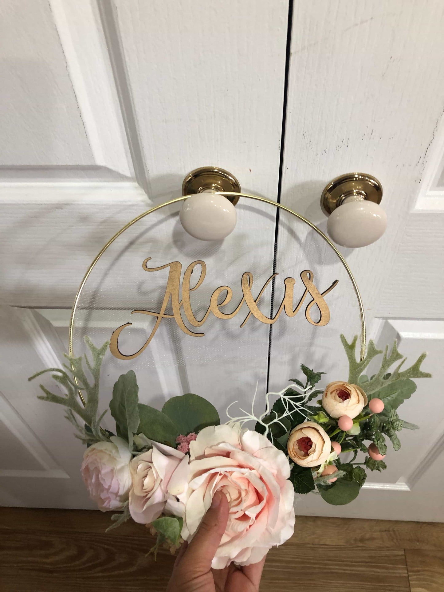 Floral Golden Hoop Wall Art custom made-Personalised Hoops-All-Times-Gifts