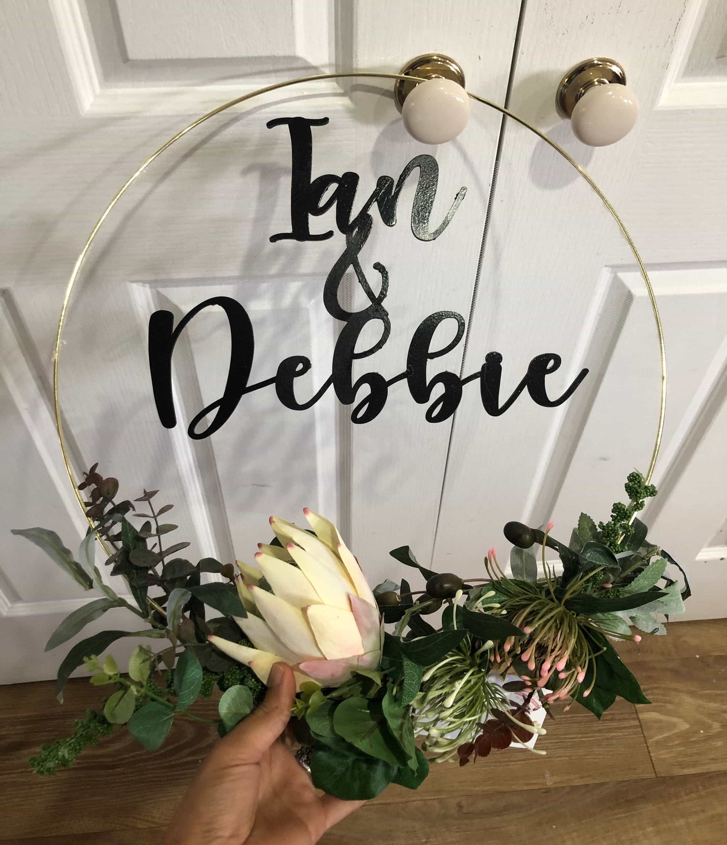 Floral Golden Hoop Wall Art custom made-Personalised Hoops-All-Times-Gifts