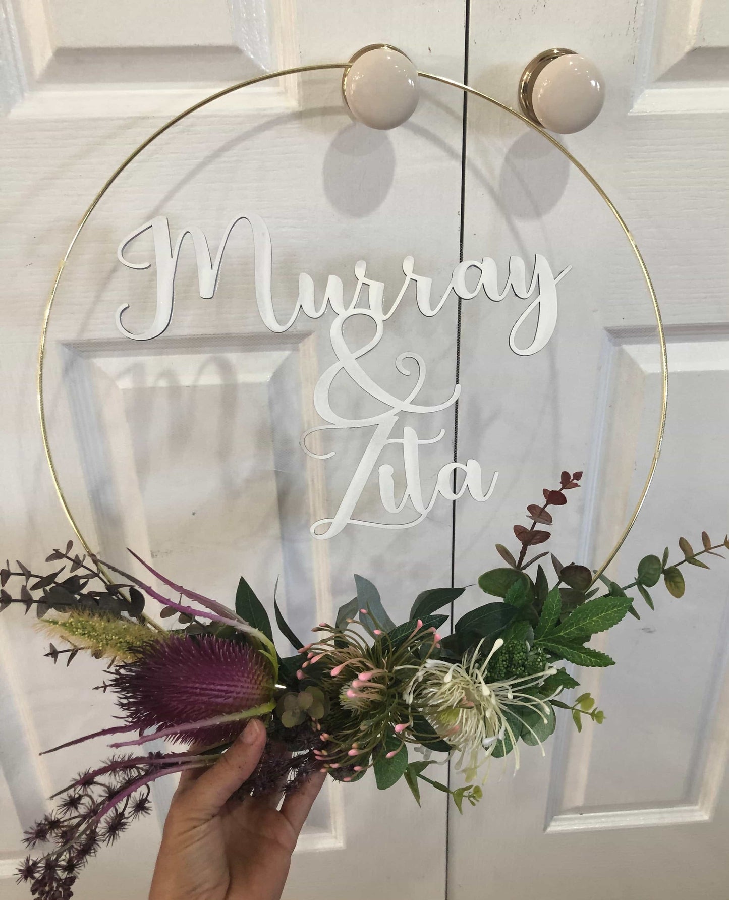 Floral Golden Hoop Wall Art custom made-Personalised Hoops-All-Times-Gifts