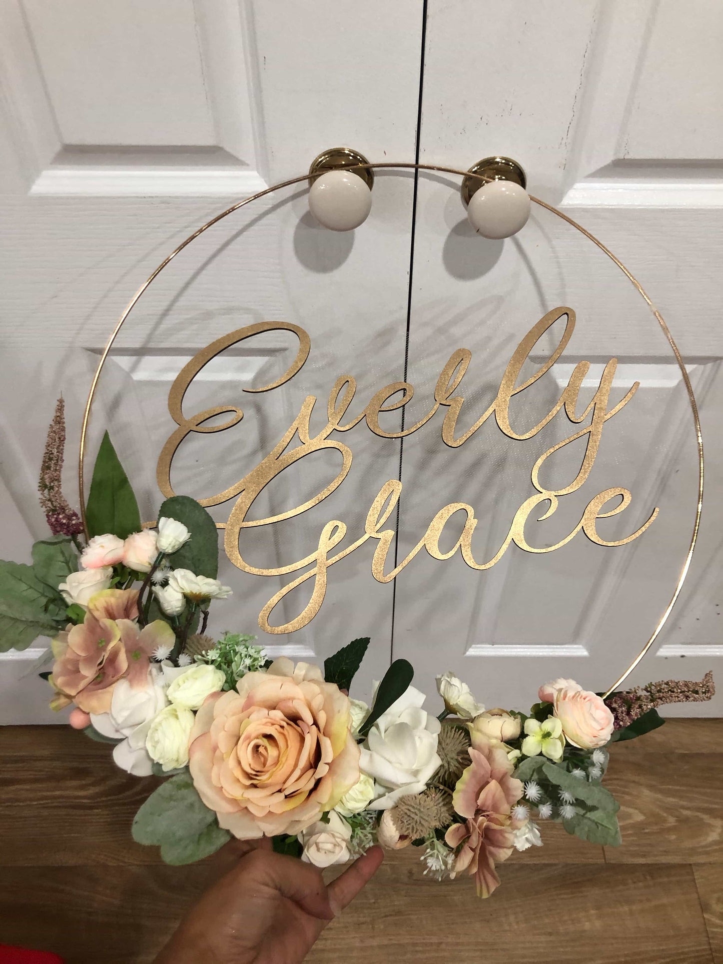 Floral Golden Hoop Wall Art custom made-Personalised Hoops-All-Times-Gifts