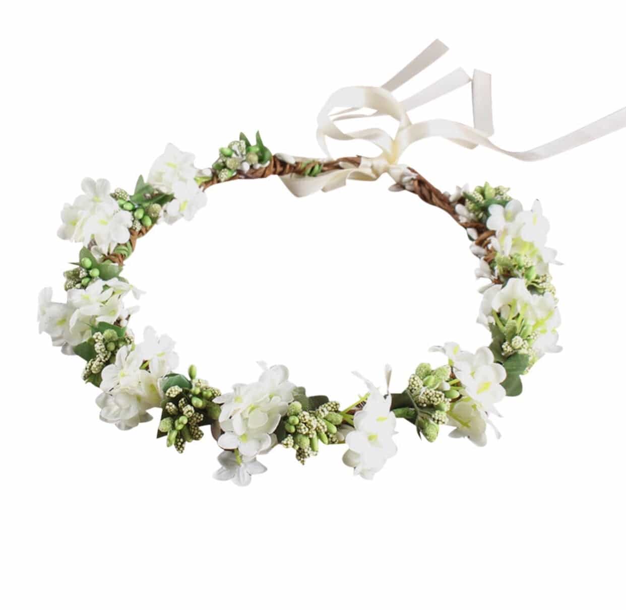 Head Crown White with Green Buds-All-Times-Gifts