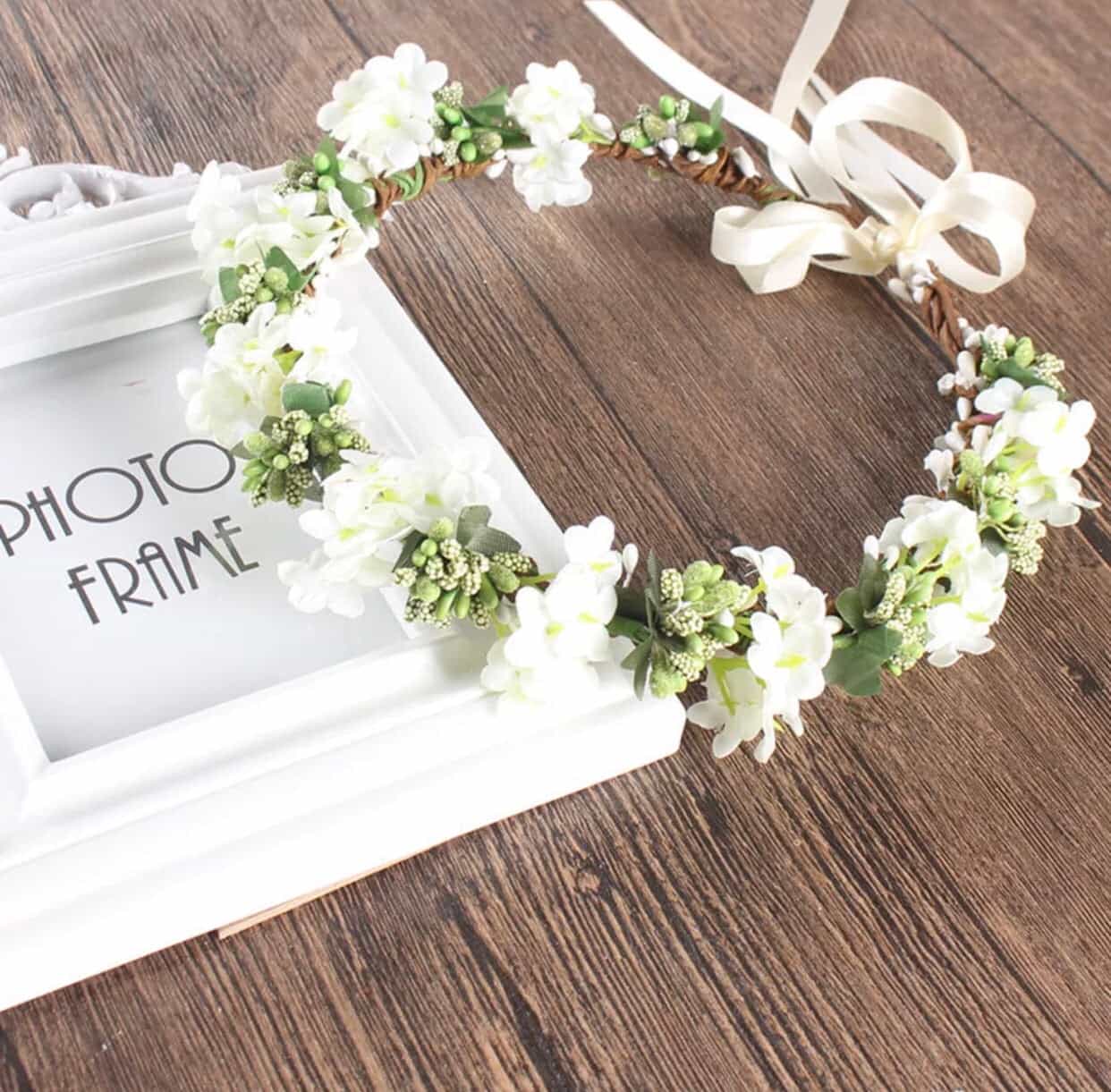 Head Crown White with Green Buds-All-Times-Gifts