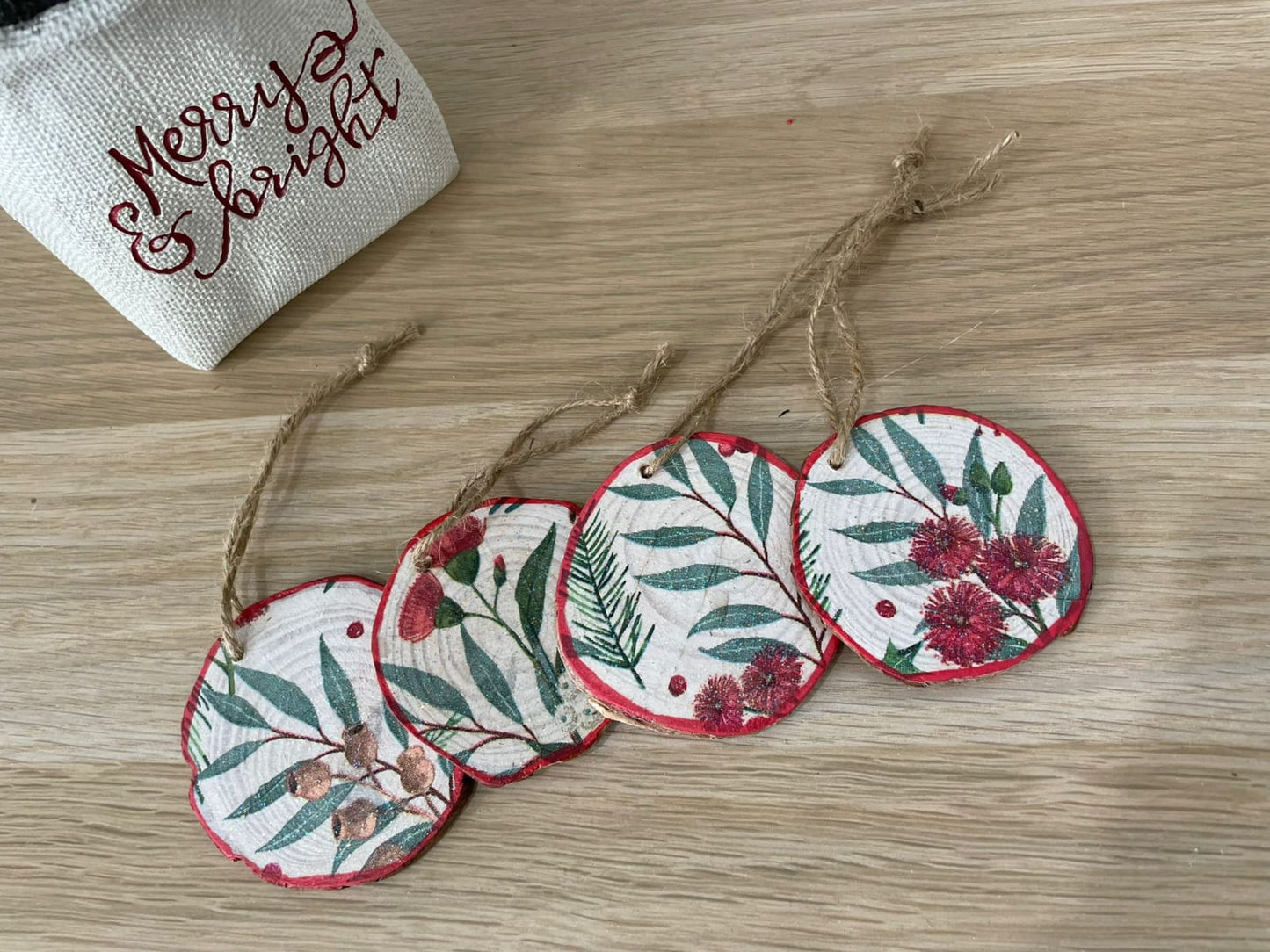 4pcs set Christmas wood slice