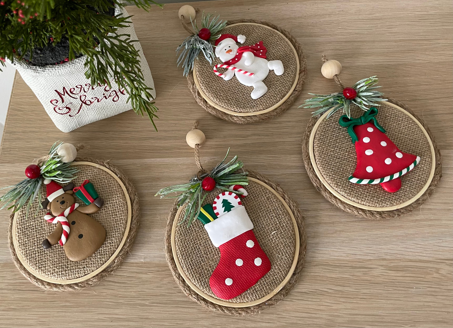 4pcs set Christmas Wooden Ornament