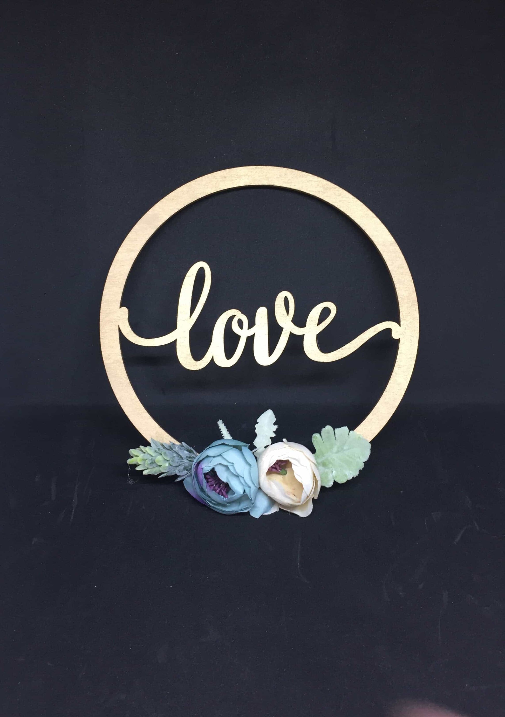 Mini Golden Wooden Floral Hoop with Script-Personalised Hoops-All-Times-Gifts