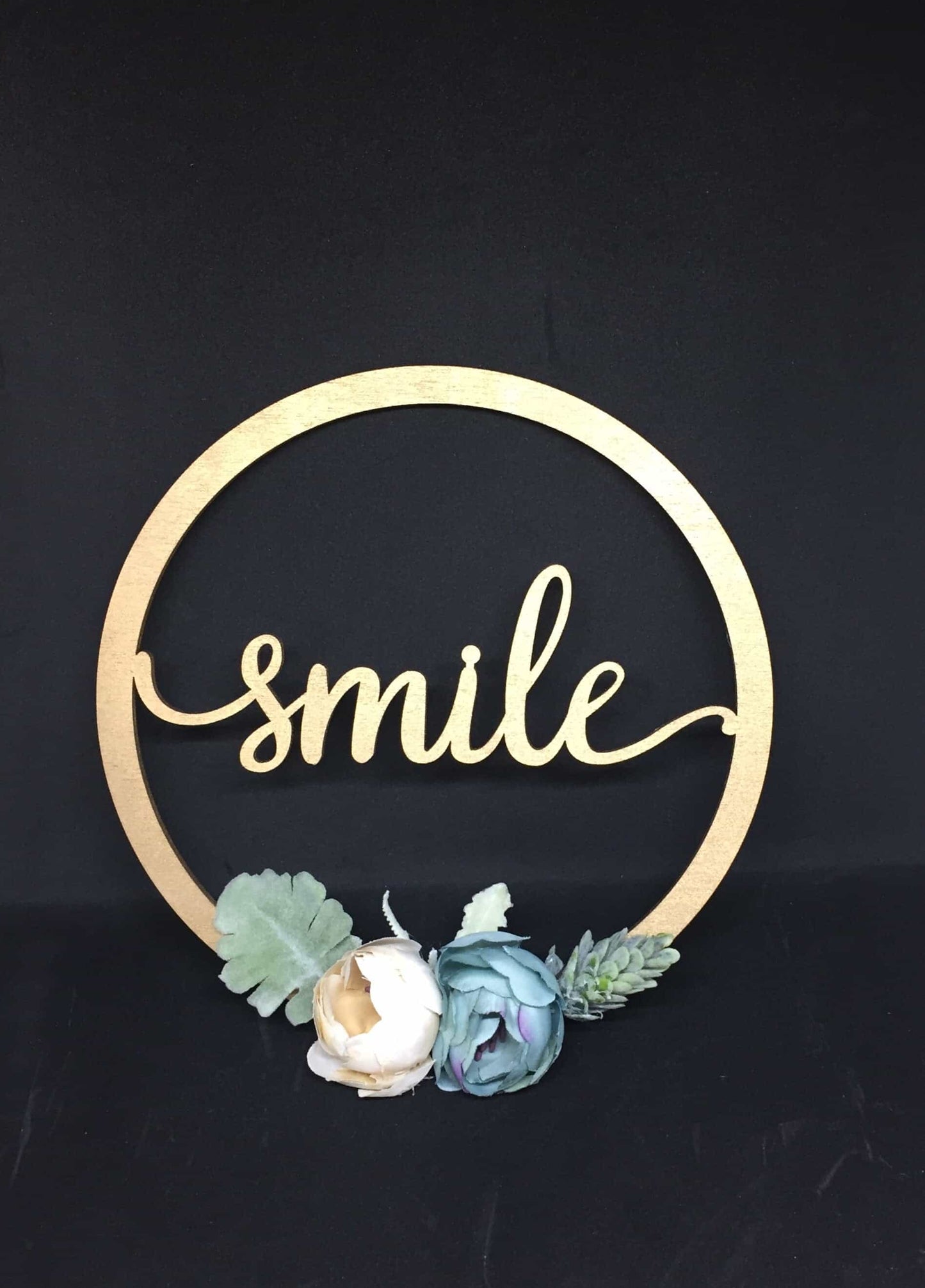 Mini Golden Wooden Floral Hoop with Script-Personalised Hoops-All-Times-Gifts