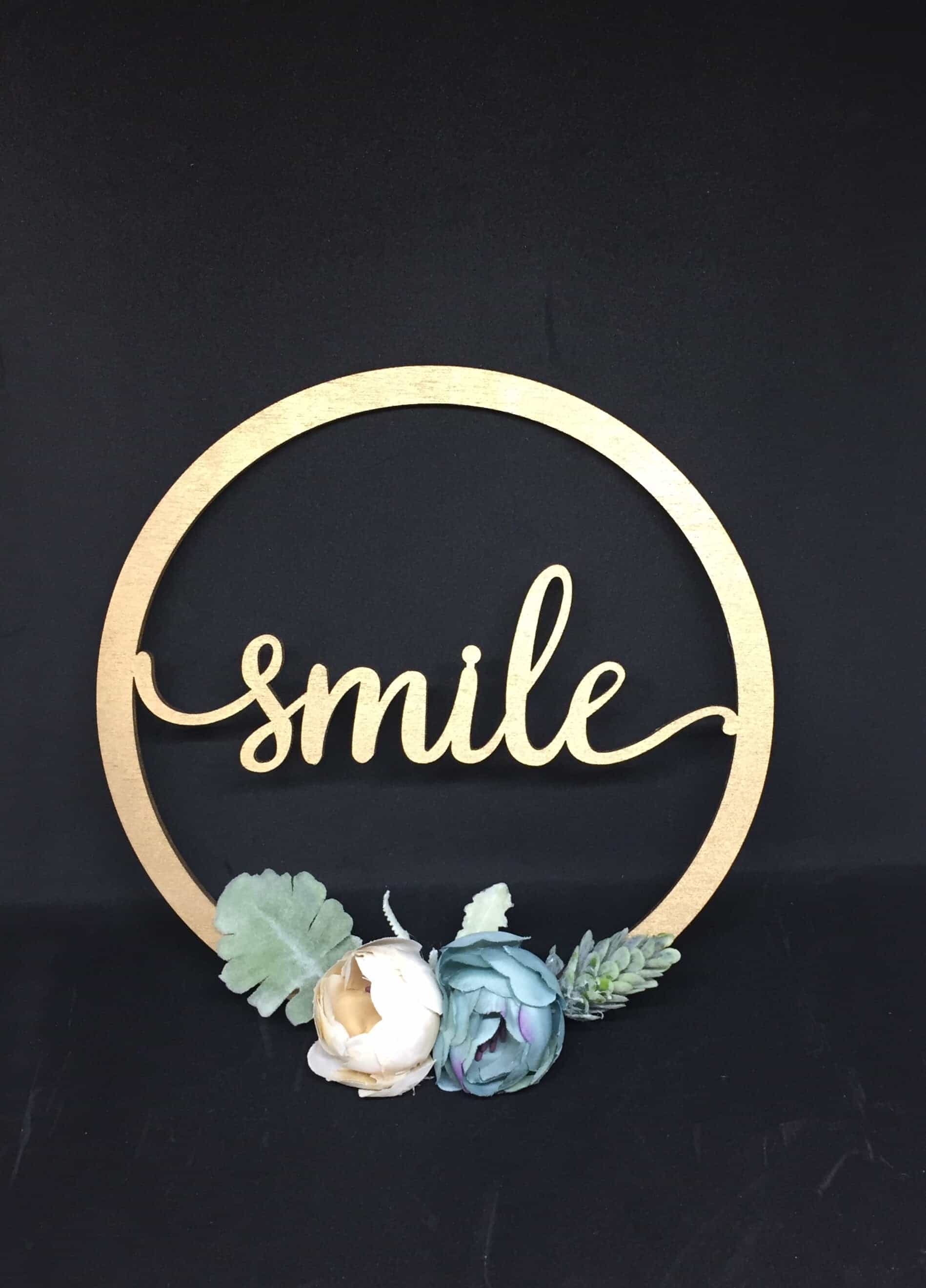 Mini Golden Wooden Floral Hoop with Script-Personalised Hoops-All-Times-Gifts