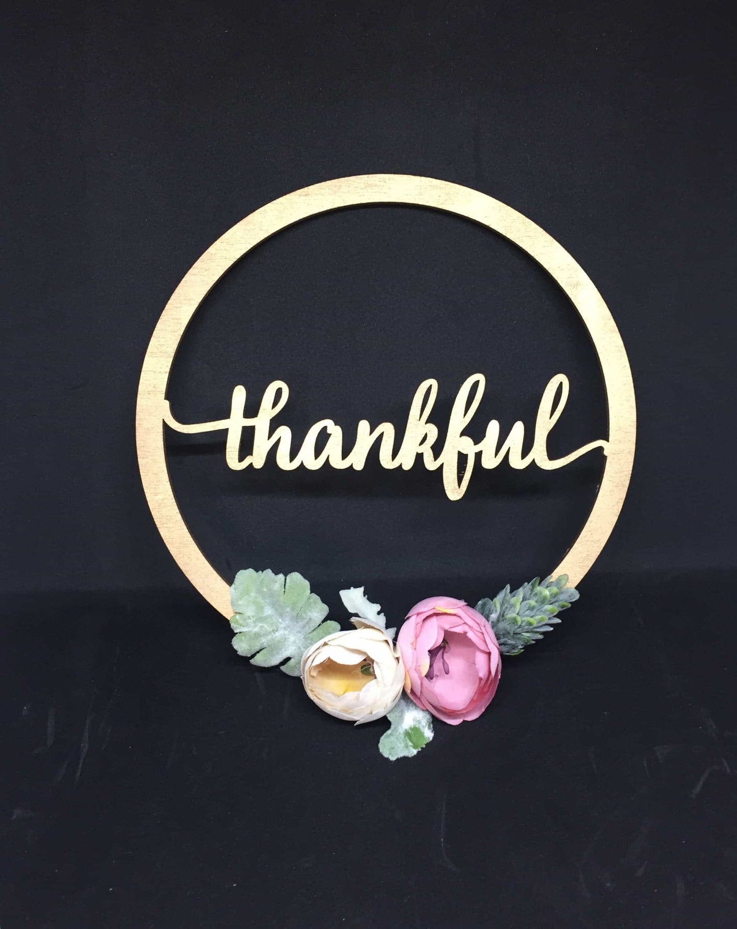 Mini Golden Wooden Floral Hoop with Script-Personalised Hoops-All-Times-Gifts