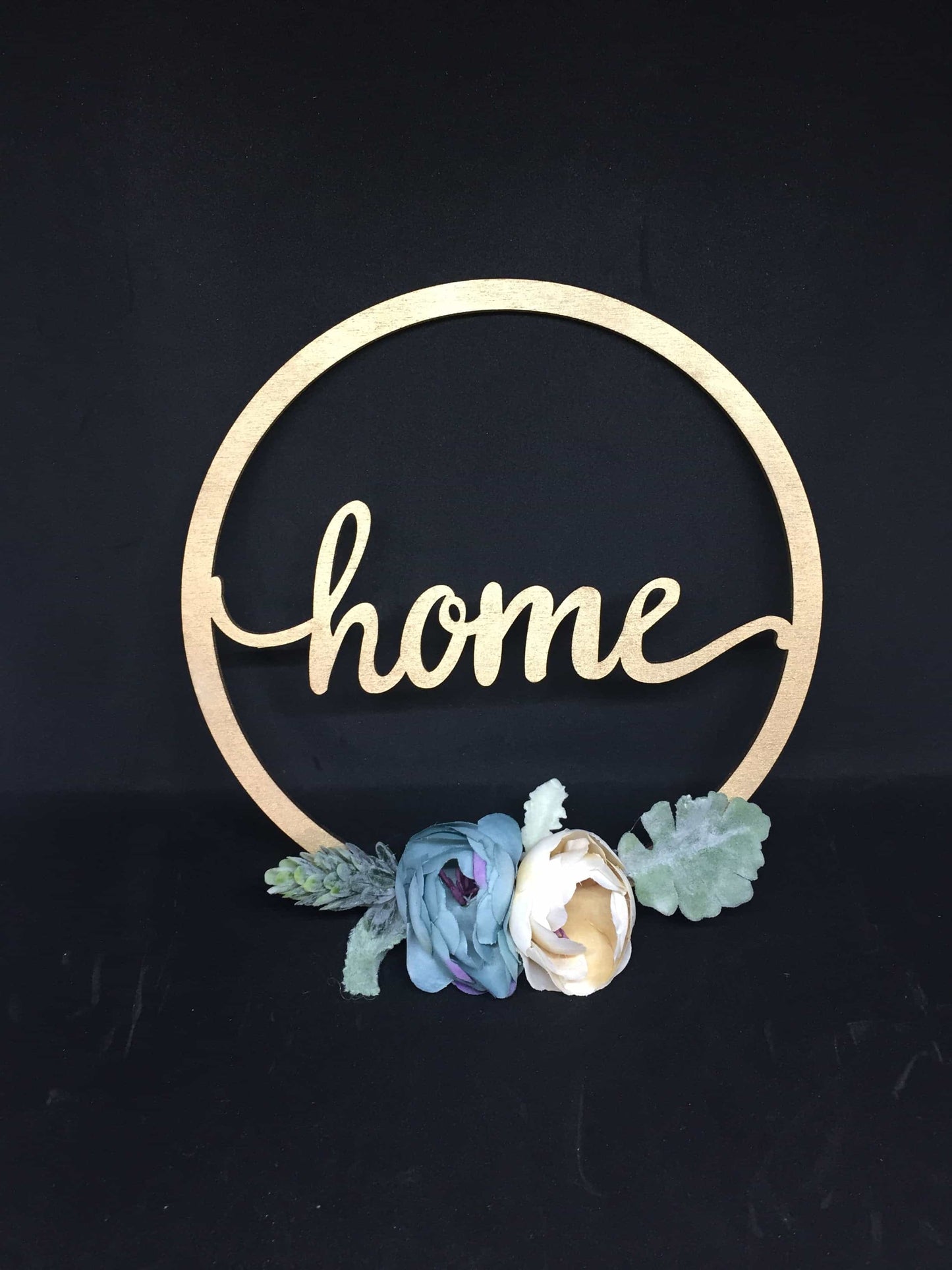 Mini Golden Wooden Floral Hoop with Script-Personalised Hoops-All-Times-Gifts
