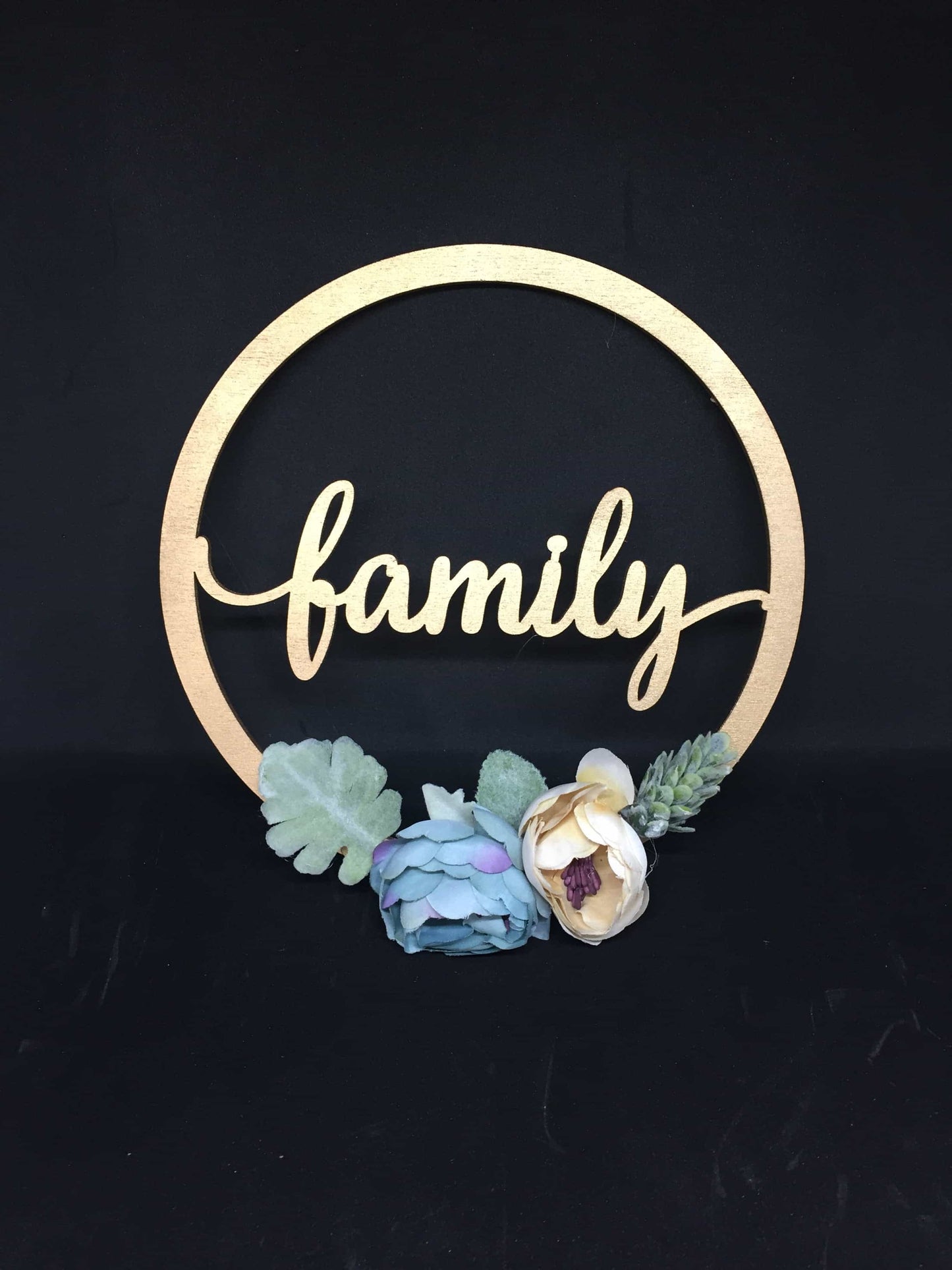 Mini Golden Wooden Floral Hoop with Script-Personalised Hoops-All-Times-Gifts