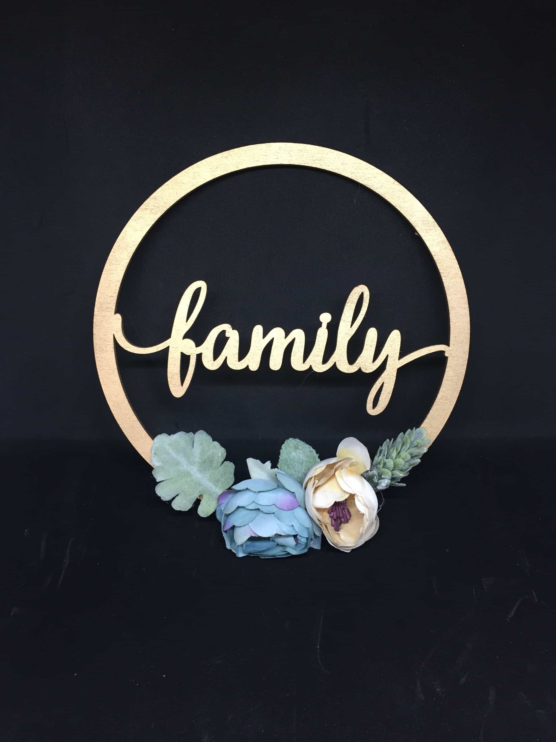 Mini Golden Wooden Floral Hoop with Script-Personalised Hoops-All-Times-Gifts