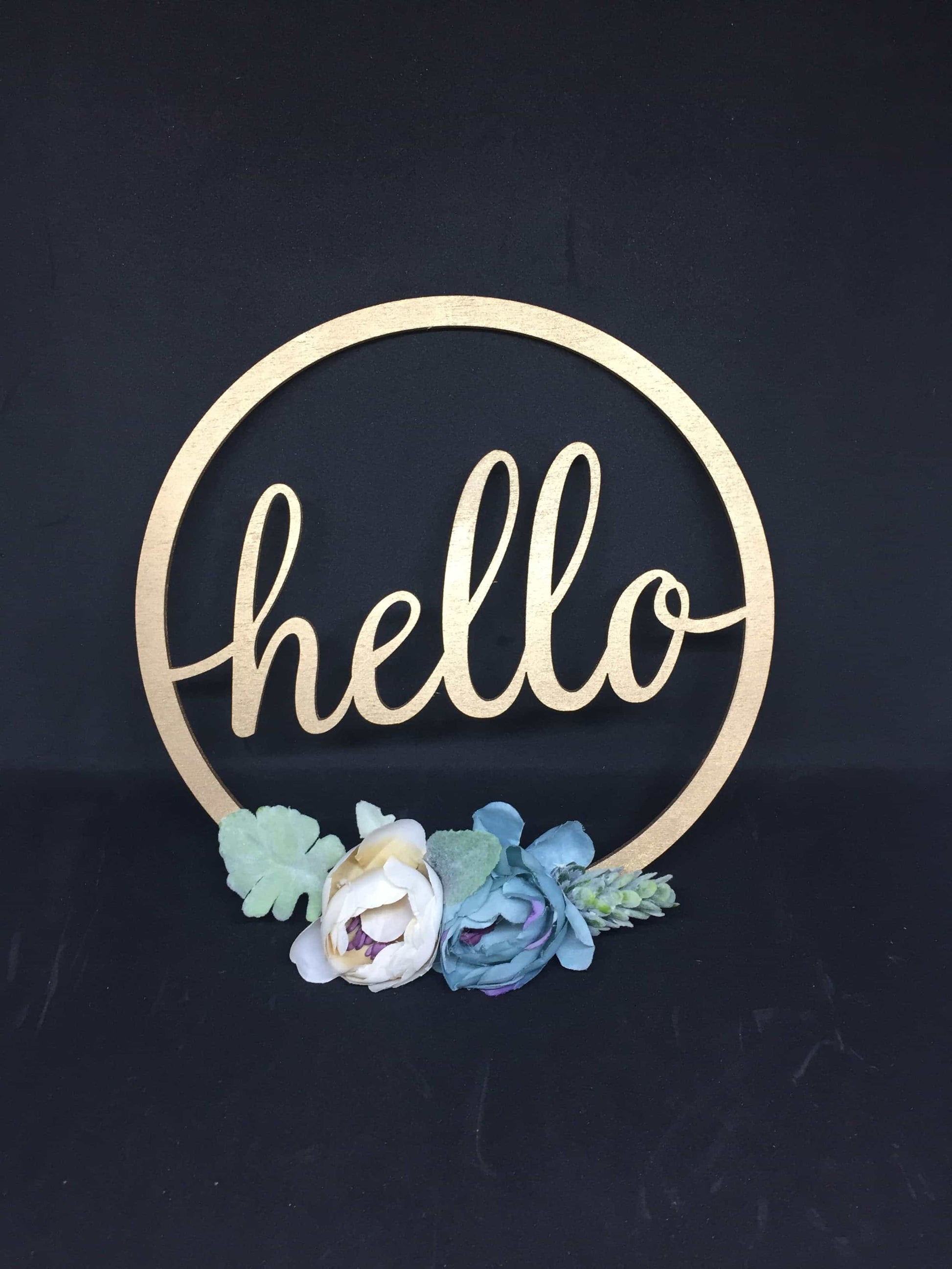 Mini Golden Wooden Floral Hoop with Script-Personalised Hoops-All-Times-Gifts