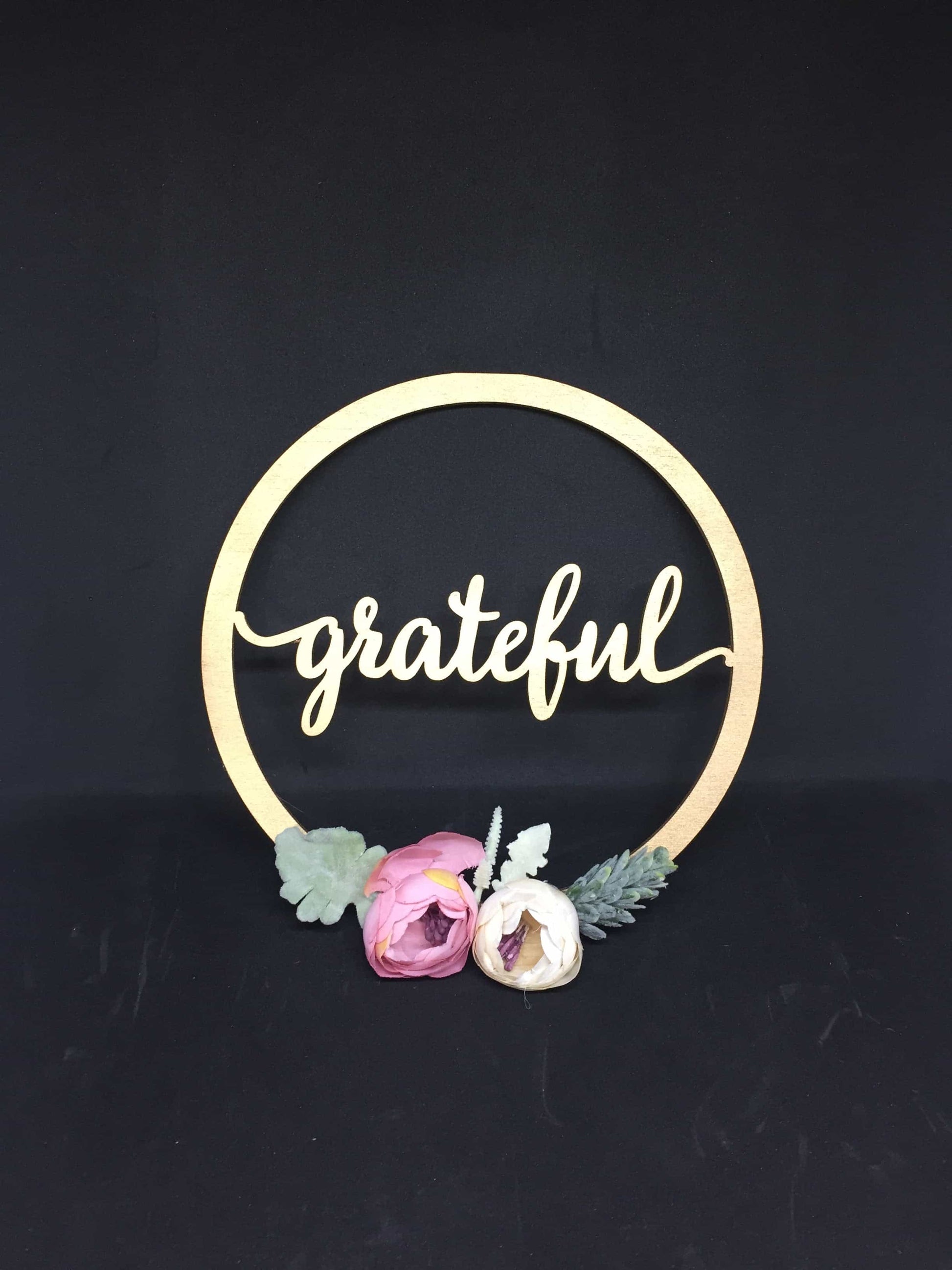 Mini Golden Wooden Floral Hoop with Script-Personalised Hoops-All-Times-Gifts