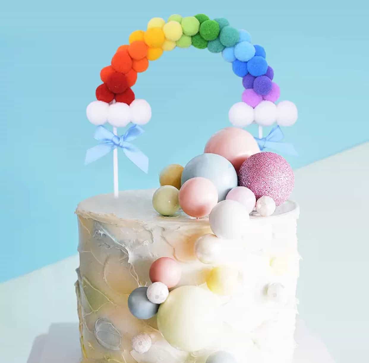 Rainbow Pom-poms Cake Topper-Cake Topper-All-Times-Gifts