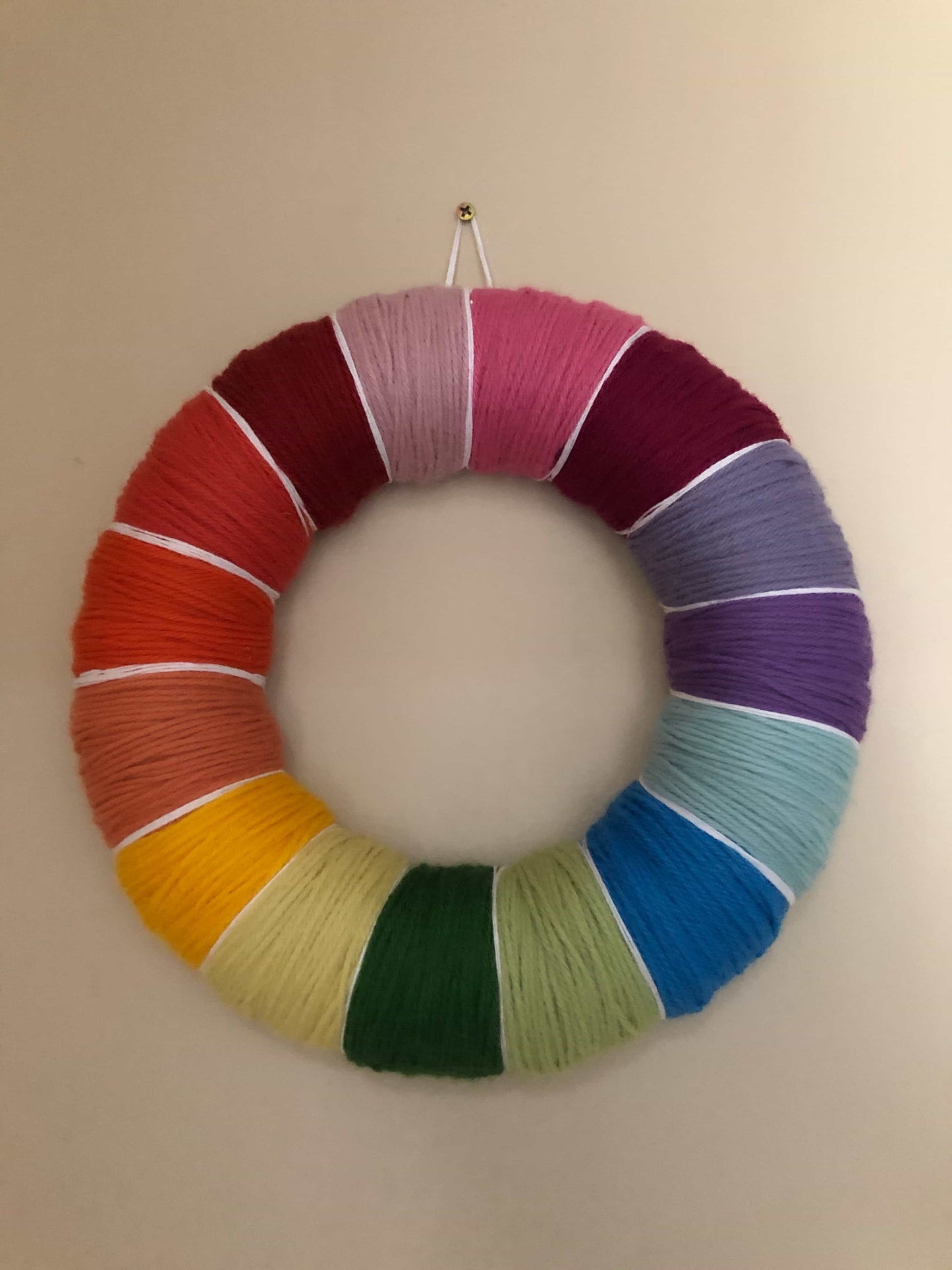 Rainbow yarn wreath-All-Times-Gifts
