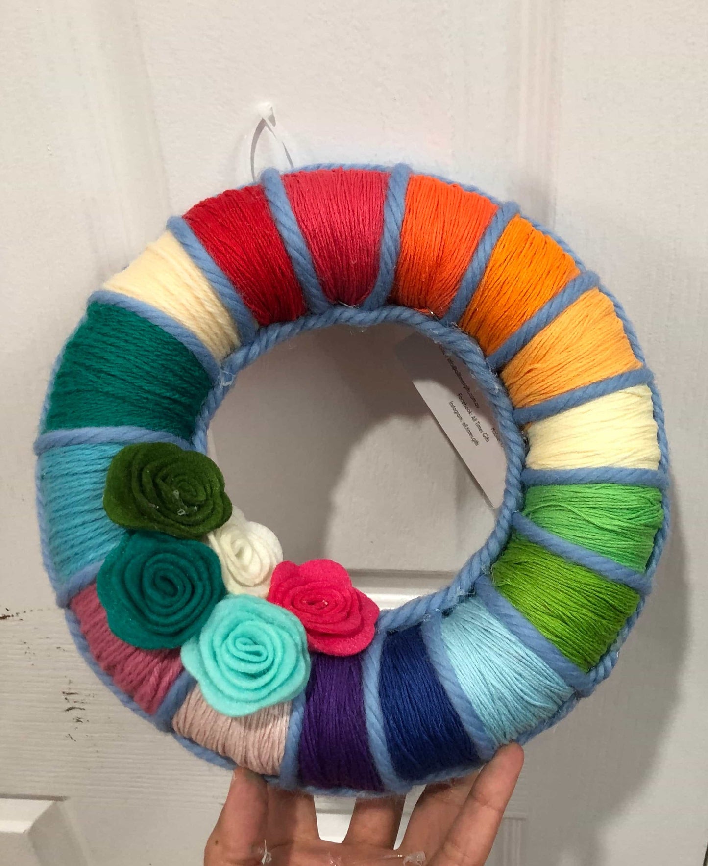 Rainbow yarn wreath-All-Times-Gifts