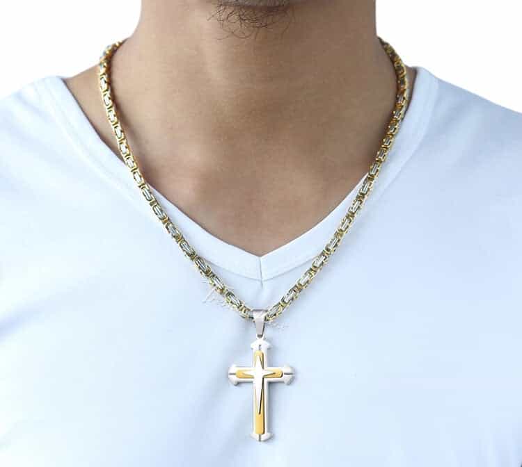 Stainless Steel Chain 3 Layer Cross Silver Gold Colour-Jewellery-All-Times-Gifts