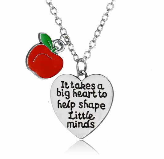 Teacher Apple Heart Necklace-All-Times-Gifts