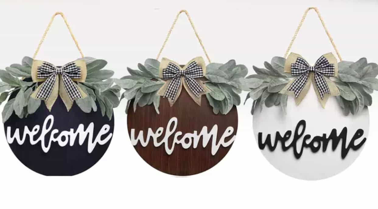 Welcome Wreath Wooden Sign-All-Times-Gifts