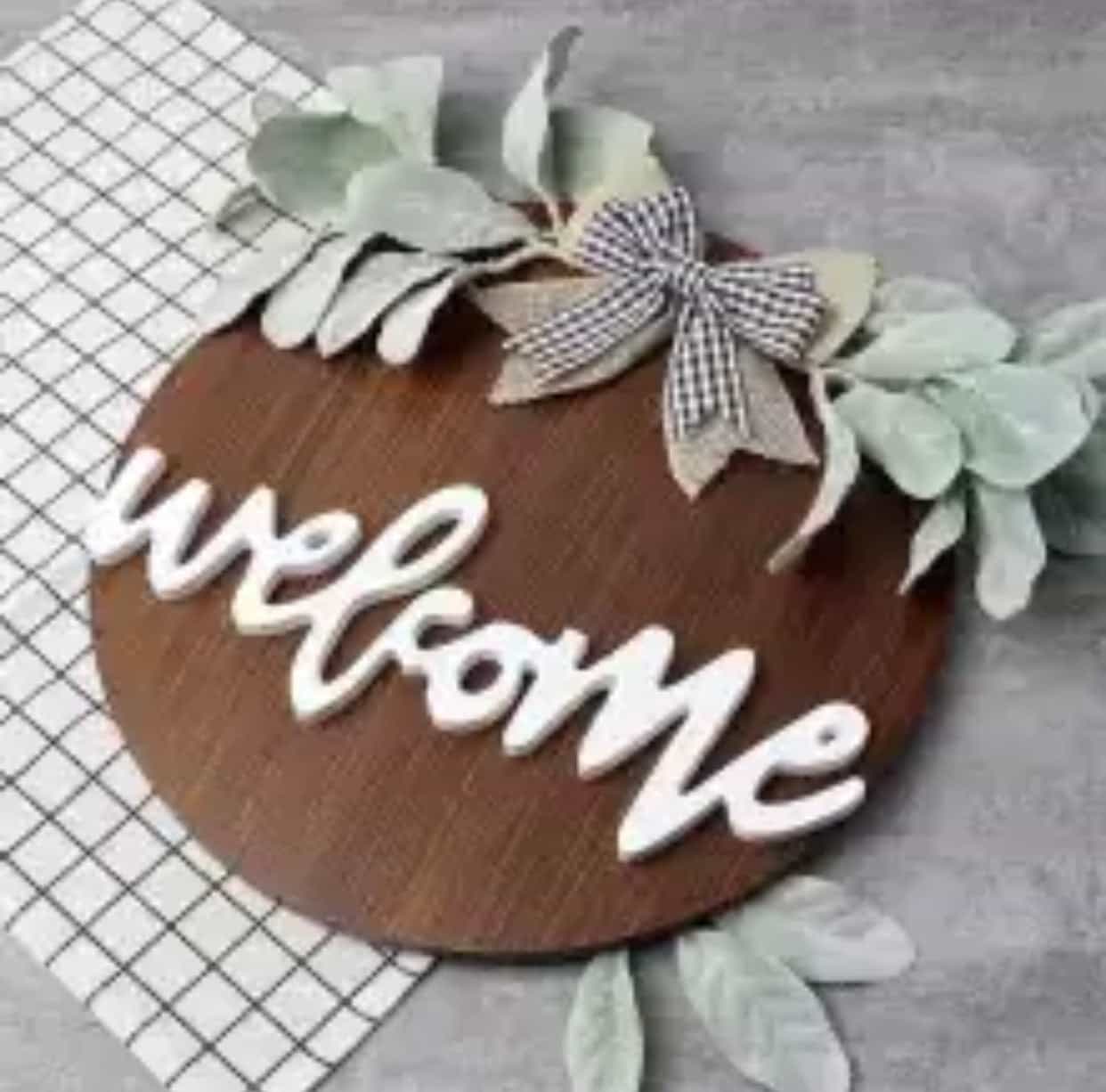 Welcome Wreath Wooden Sign-All-Times-Gifts