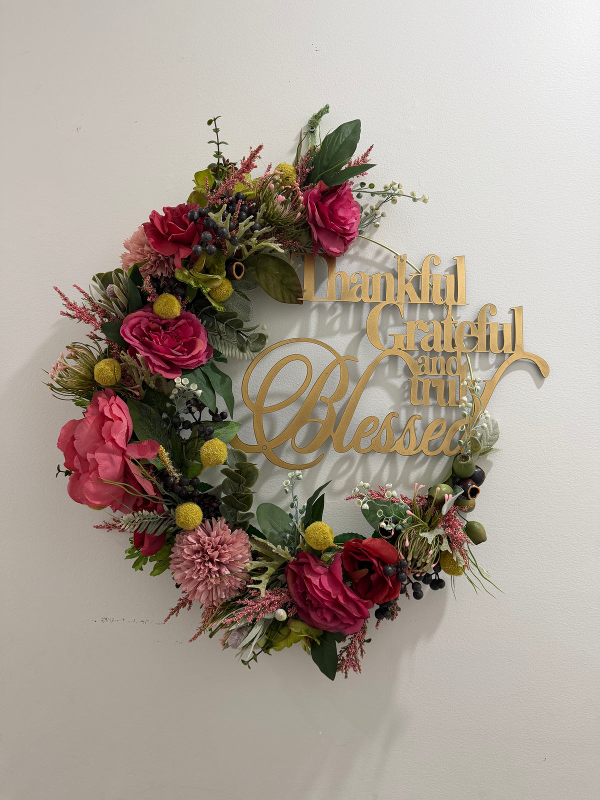 Thankful Grateful and Truly Blessed Floral Wreath