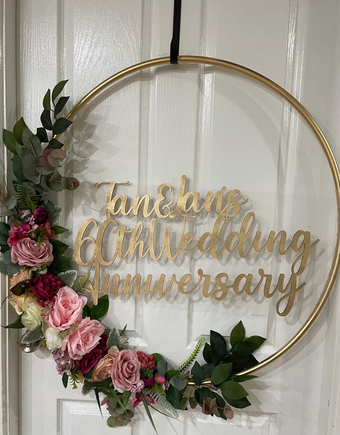 Big Golden Floral Hoop Wall Art customise-Personalised Hoops-All-Times-Gifts