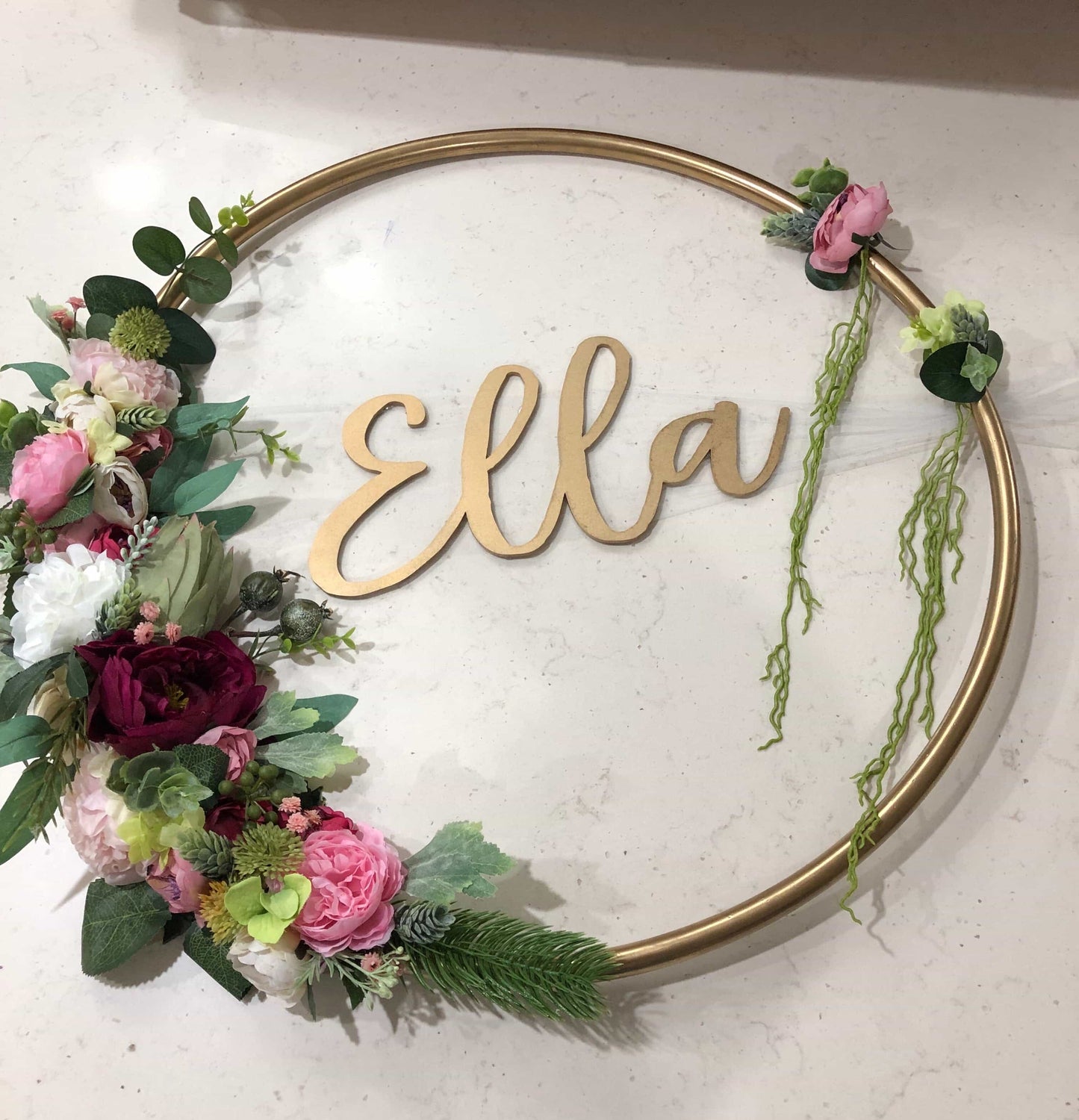 Big Golden Floral Hoop Wall Art customise-Personalised Hoops-All-Times-Gifts