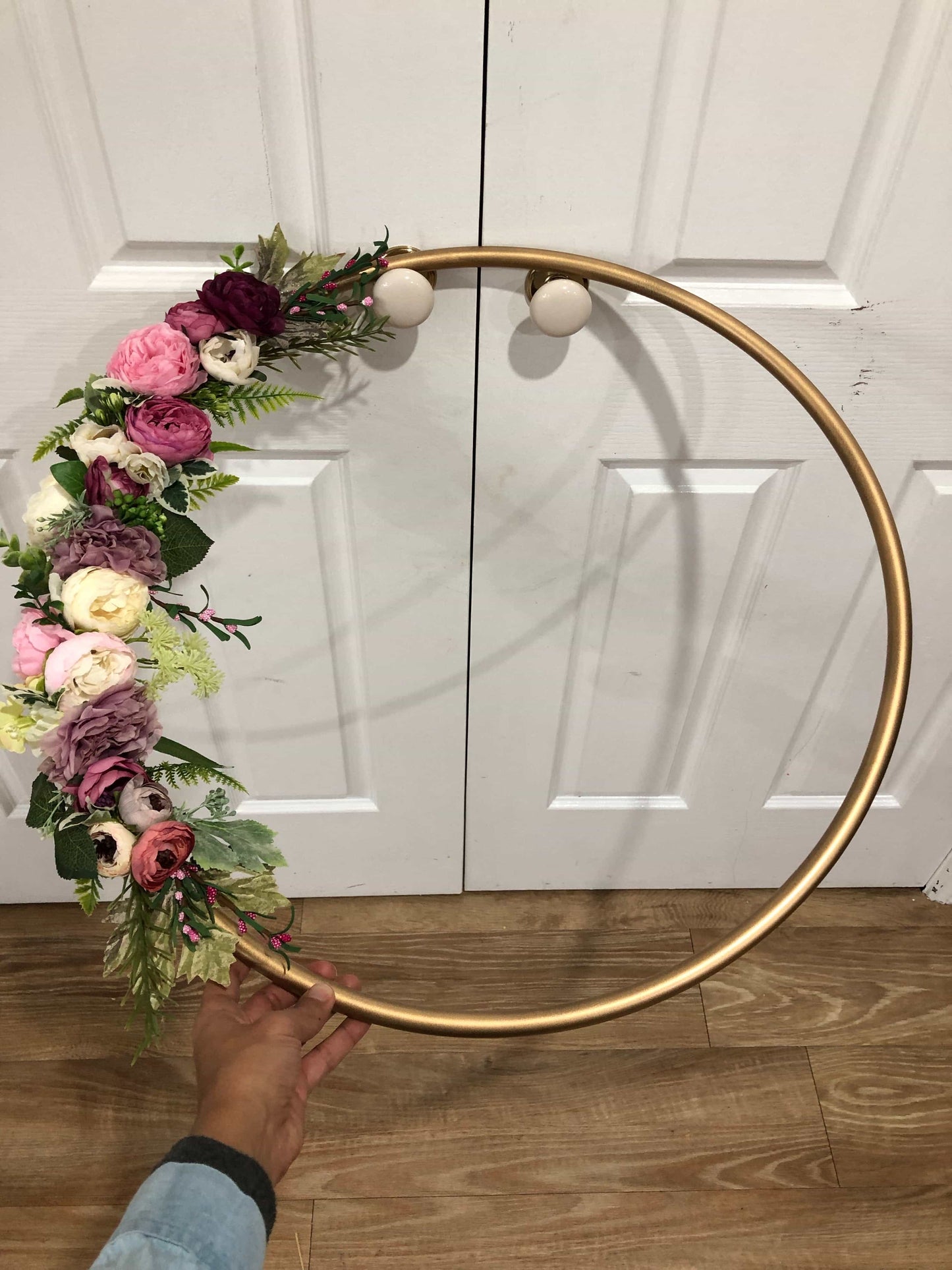 Big Golden Floral Hoop Wall Art customise-Personalised Hoops-All-Times-Gifts