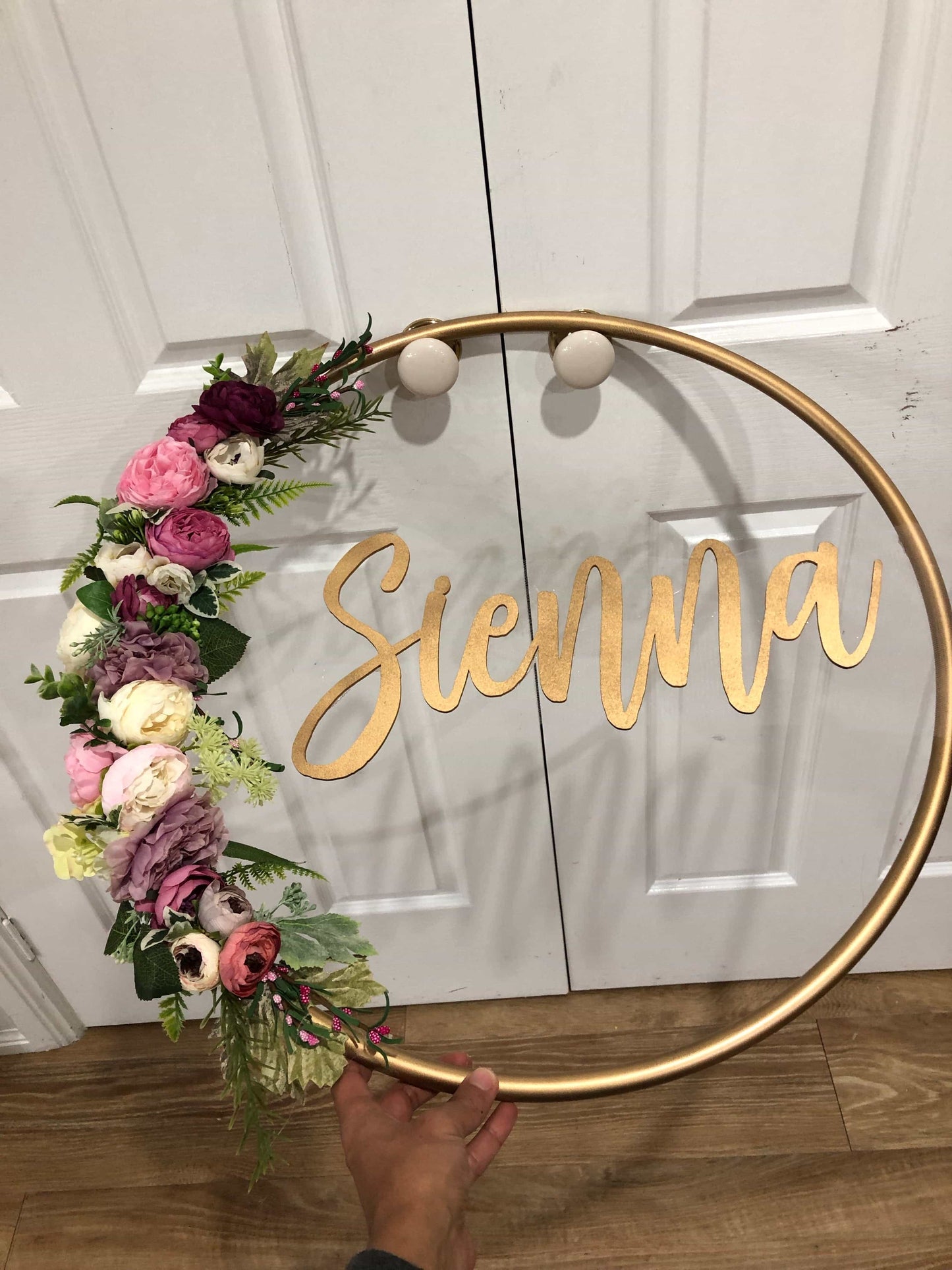 Big Golden Floral Hoop Wall Art customise-Personalised Hoops-All-Times-Gifts