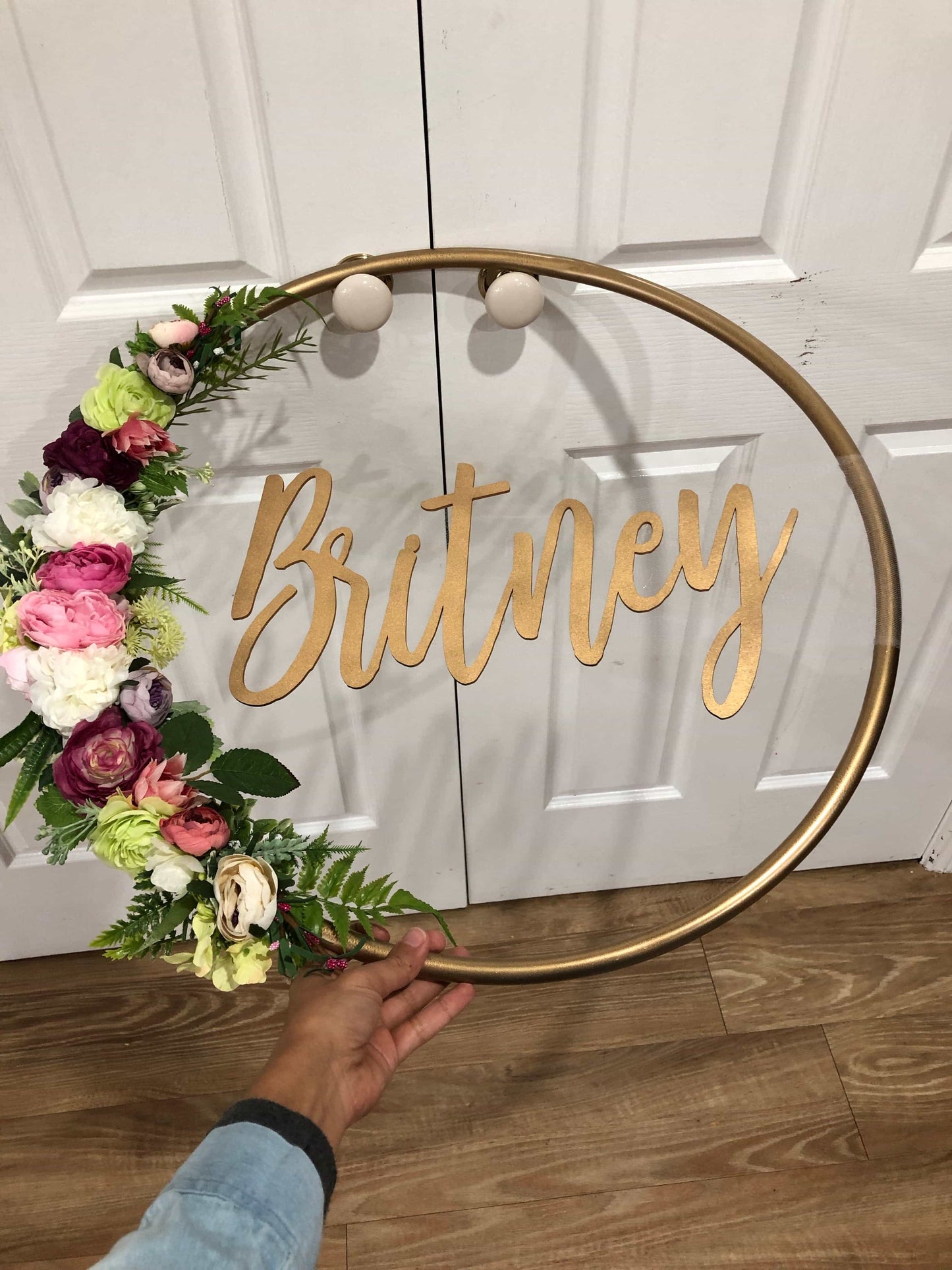 Big Golden Floral Hoop Wall Art customise-Personalised Hoops-All-Times-Gifts