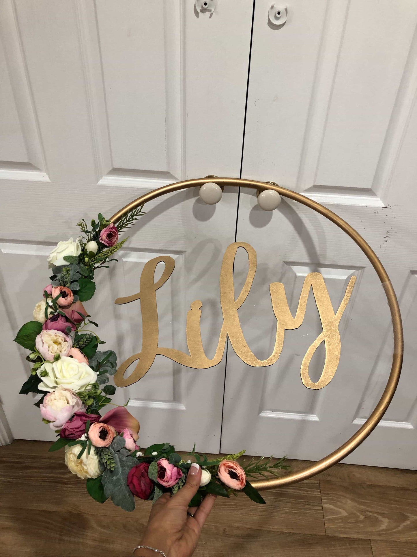 Big Golden Floral Hoop Wall Art customise-Personalised Hoops-All-Times-Gifts