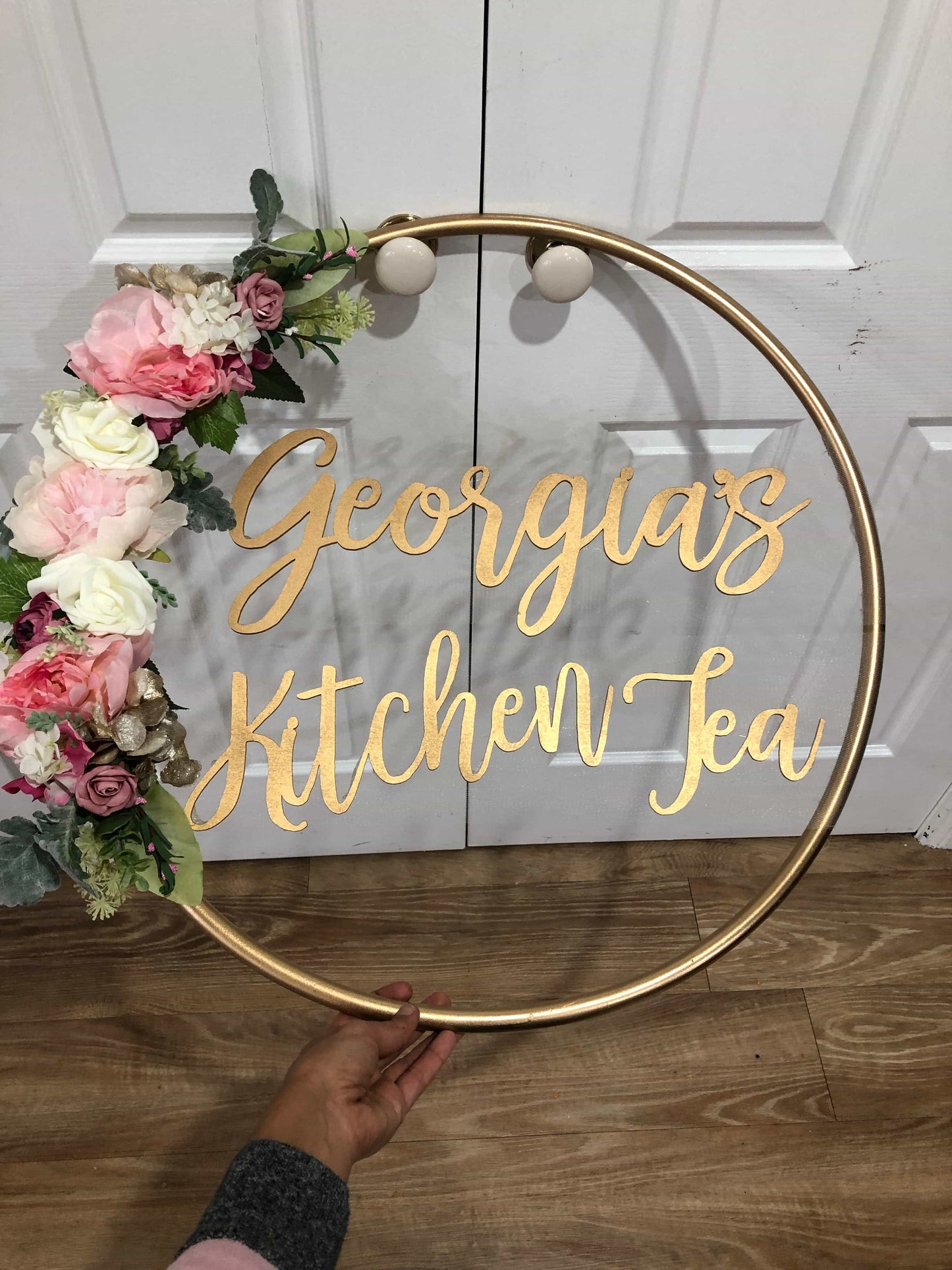 Big Golden Floral Hoop Wall Art customise-Personalised Hoops-All-Times-Gifts