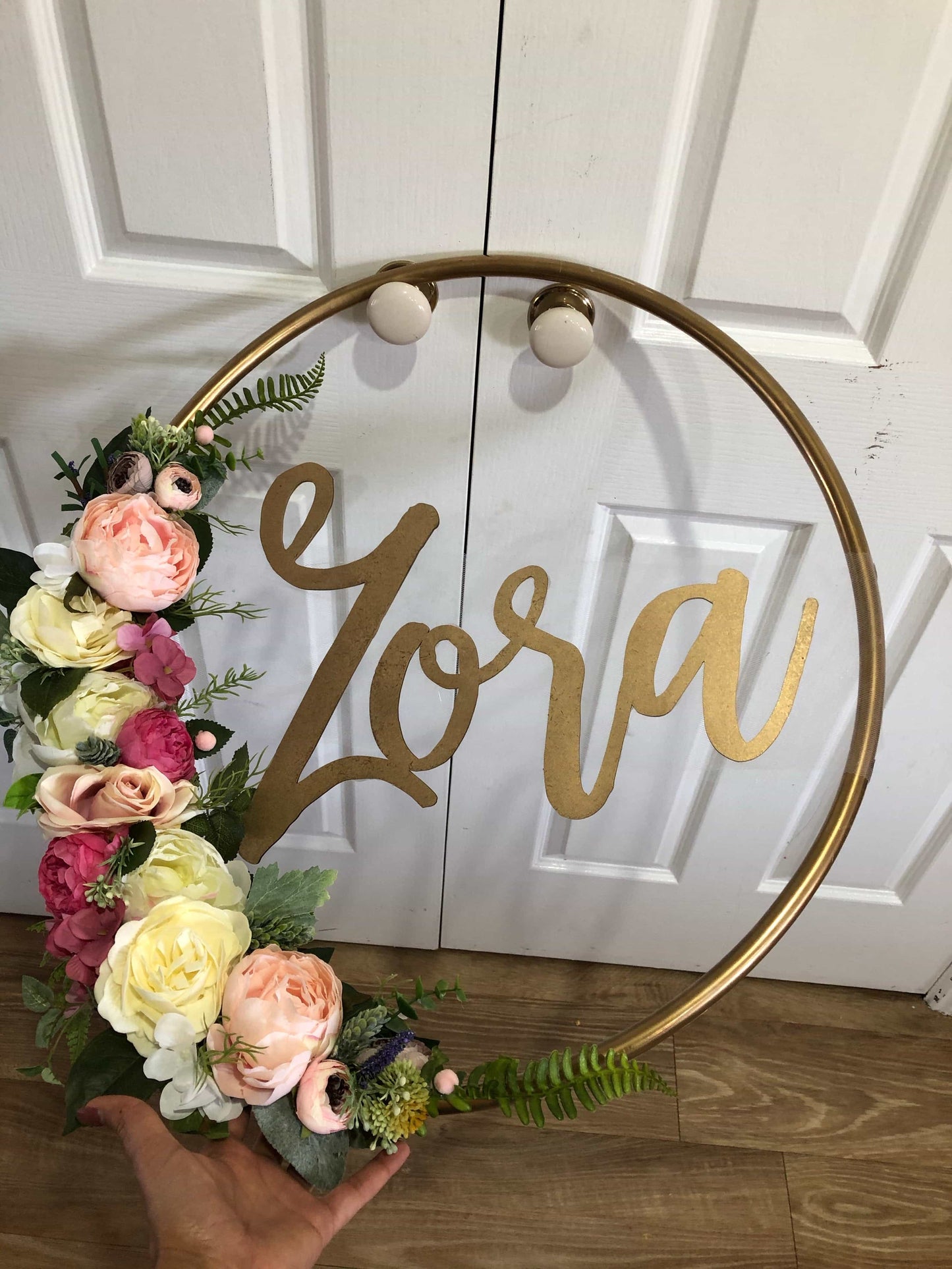 Big Golden Floral Hoop Wall Art customise-Personalised Hoops-All-Times-Gifts