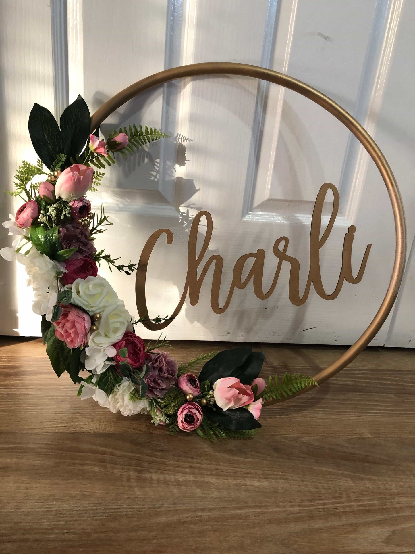 Big Golden Floral Hoop Wall Art customise-Personalised Hoops-All-Times-Gifts