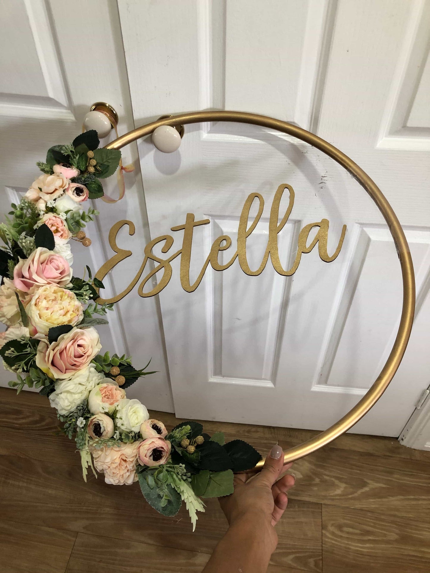 Big Golden Floral Hoop Wall Art customise-Personalised Hoops-All-Times-Gifts