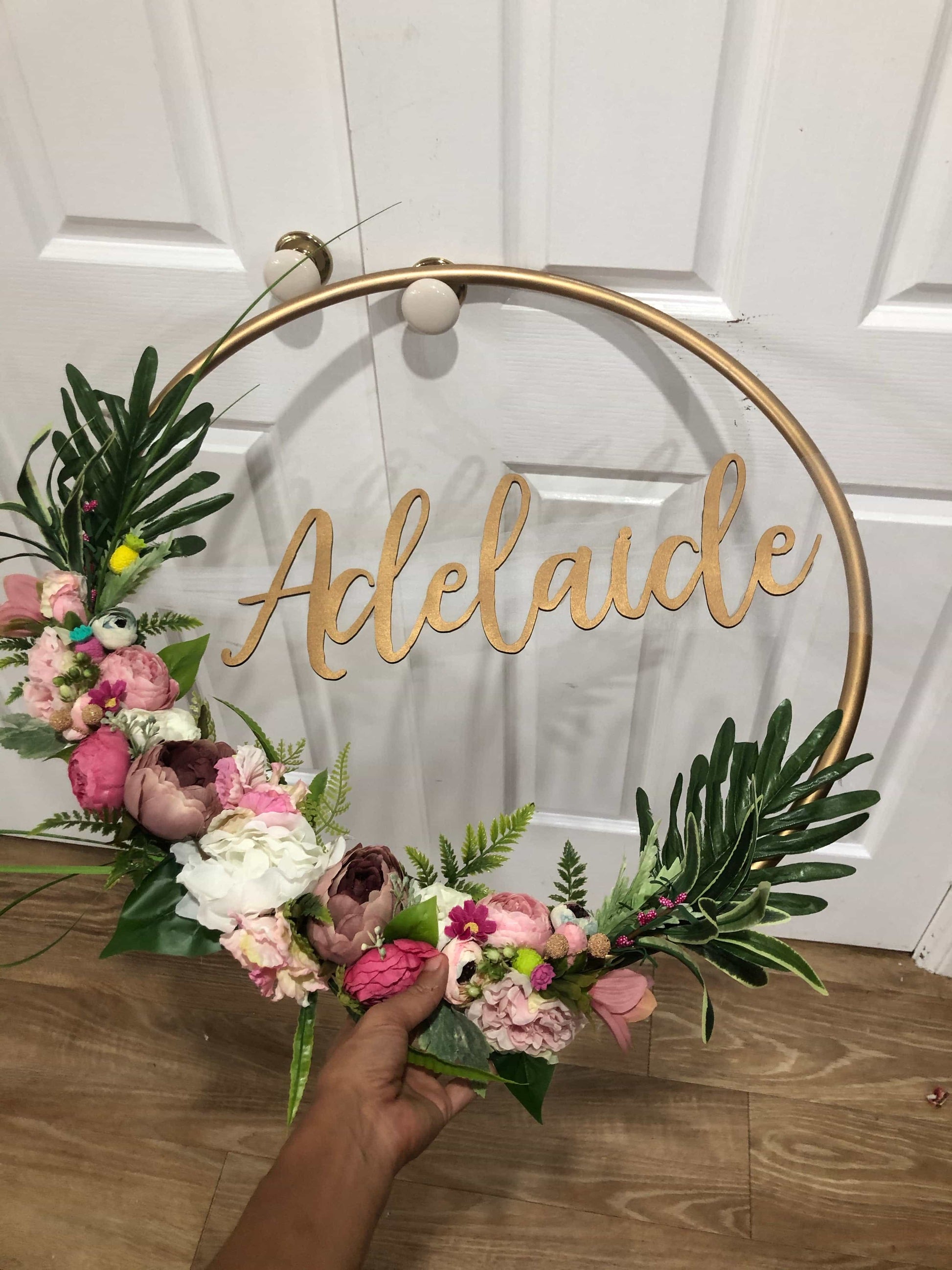 Big Golden Floral Hoop Wall Art customise-Personalised Hoops-All-Times-Gifts