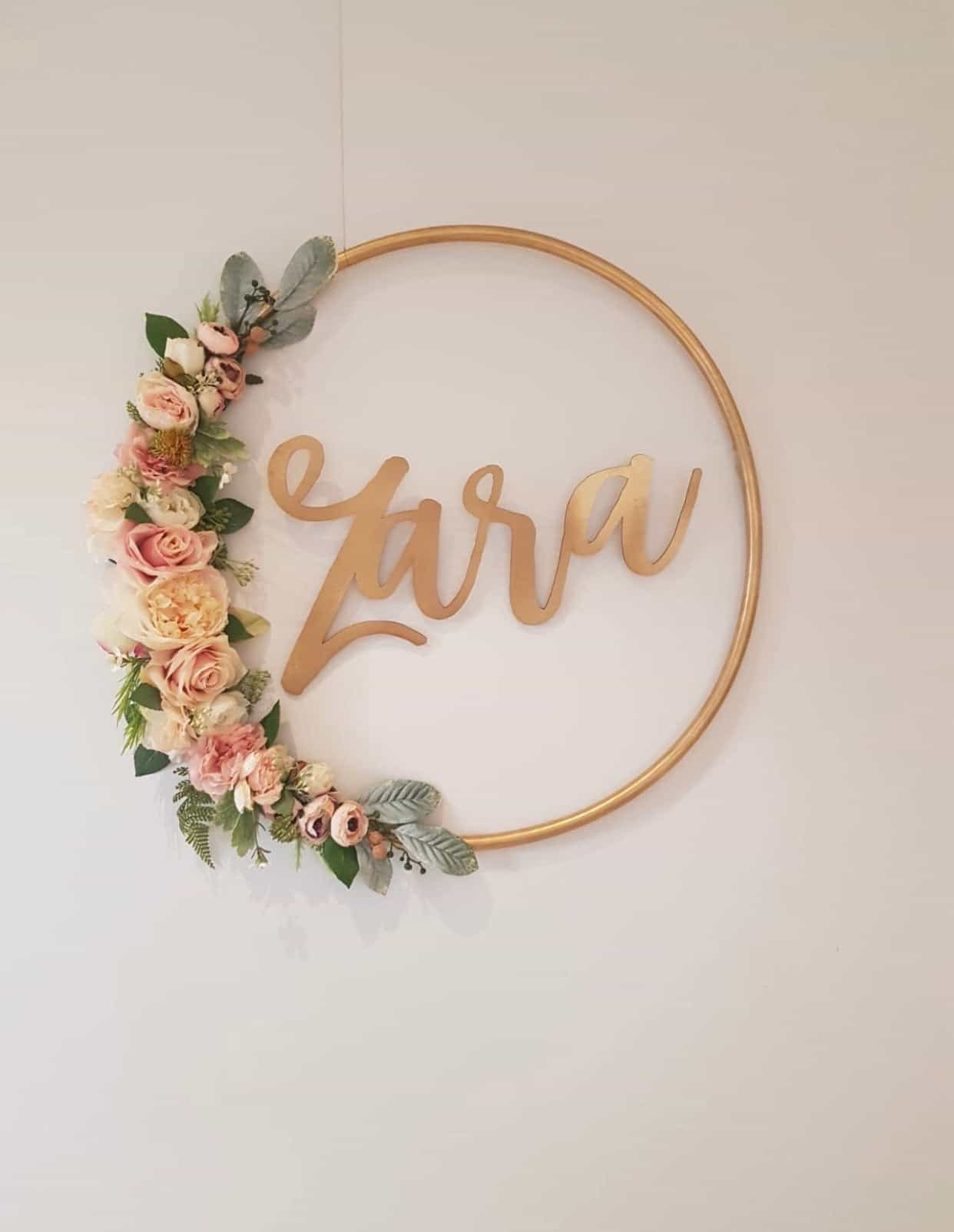 Big Golden Floral Hoop Wall Art customise-Personalised Hoops-All-Times-Gifts