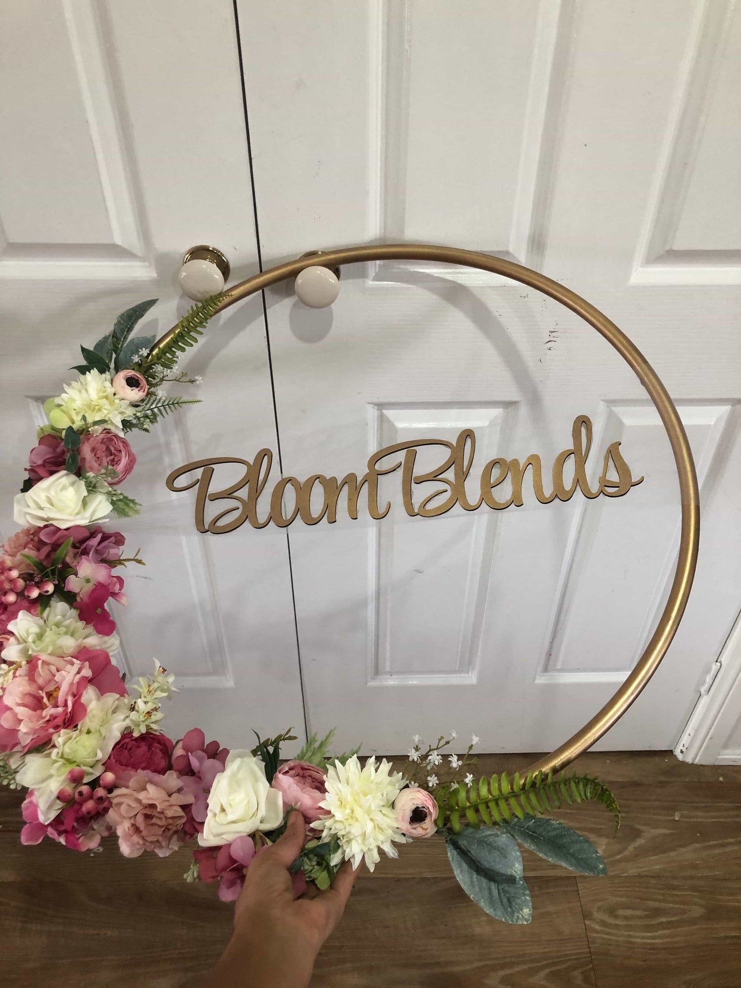 Big Golden Floral Hoop Wall Art customise-Personalised Hoops-All-Times-Gifts