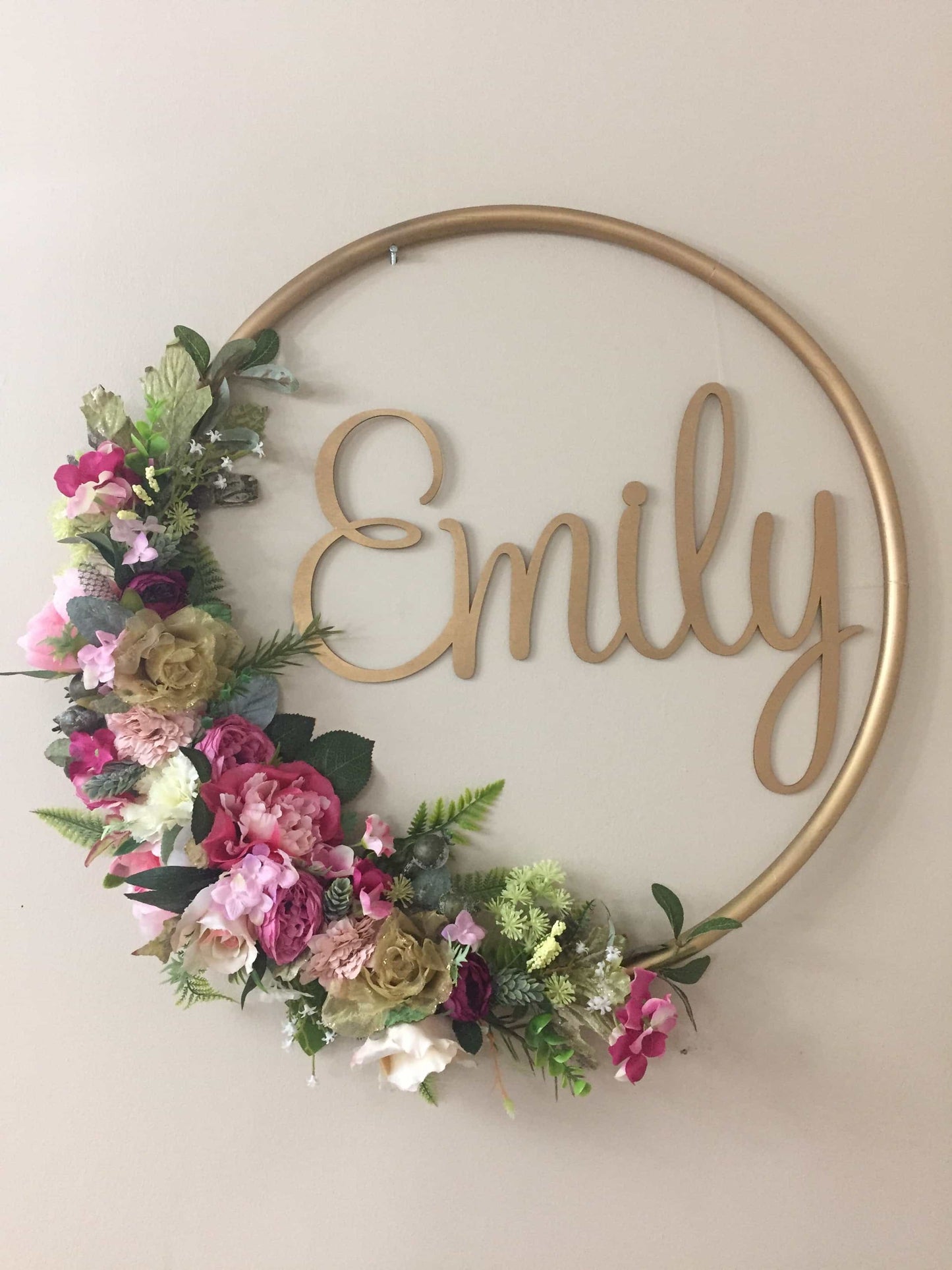 Big Golden Floral Hoop Wall Art customise-Personalised Hoops-All-Times-Gifts