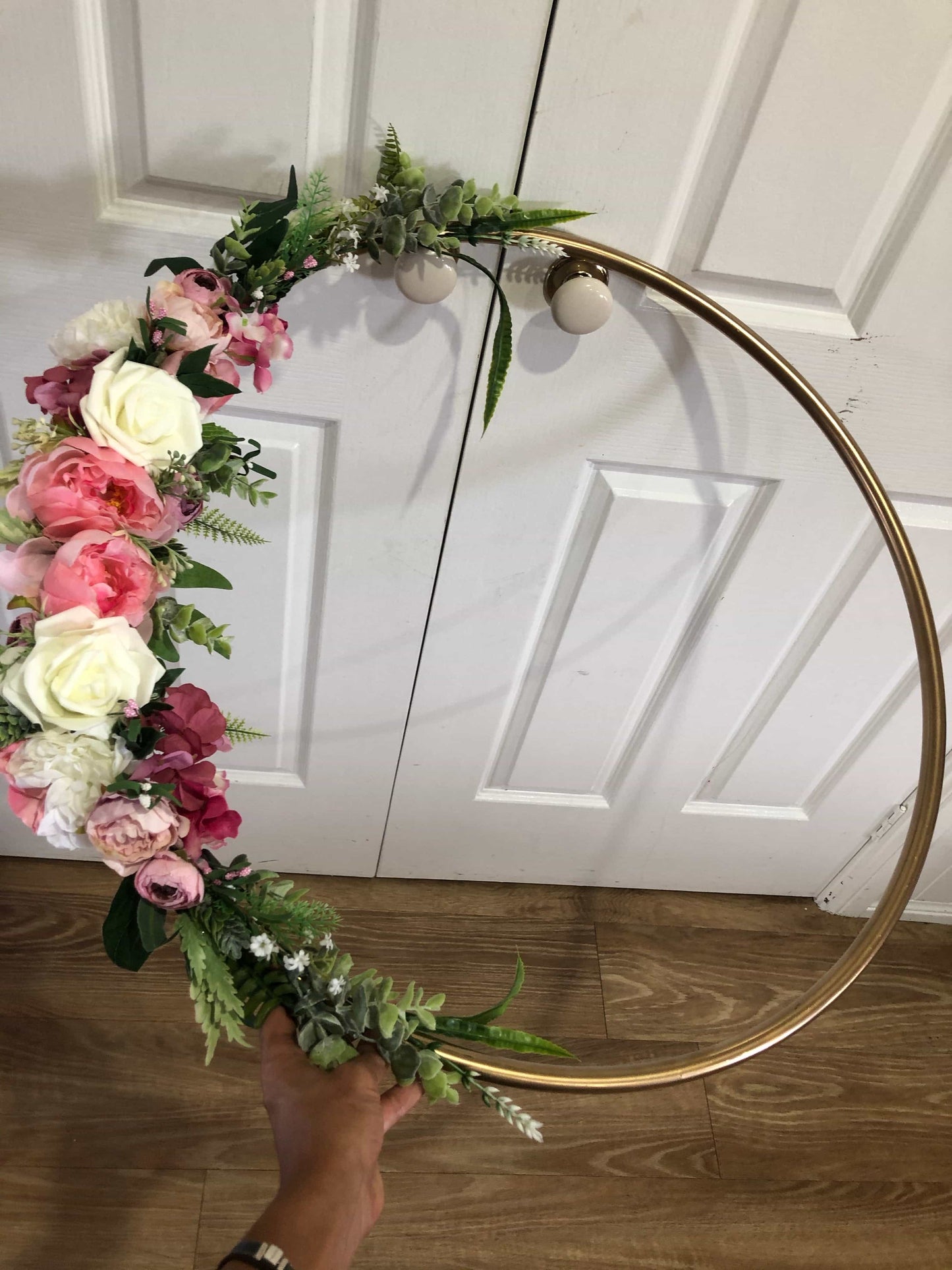 Big Golden Floral Hoop Wall Art customise-Personalised Hoops-All-Times-Gifts