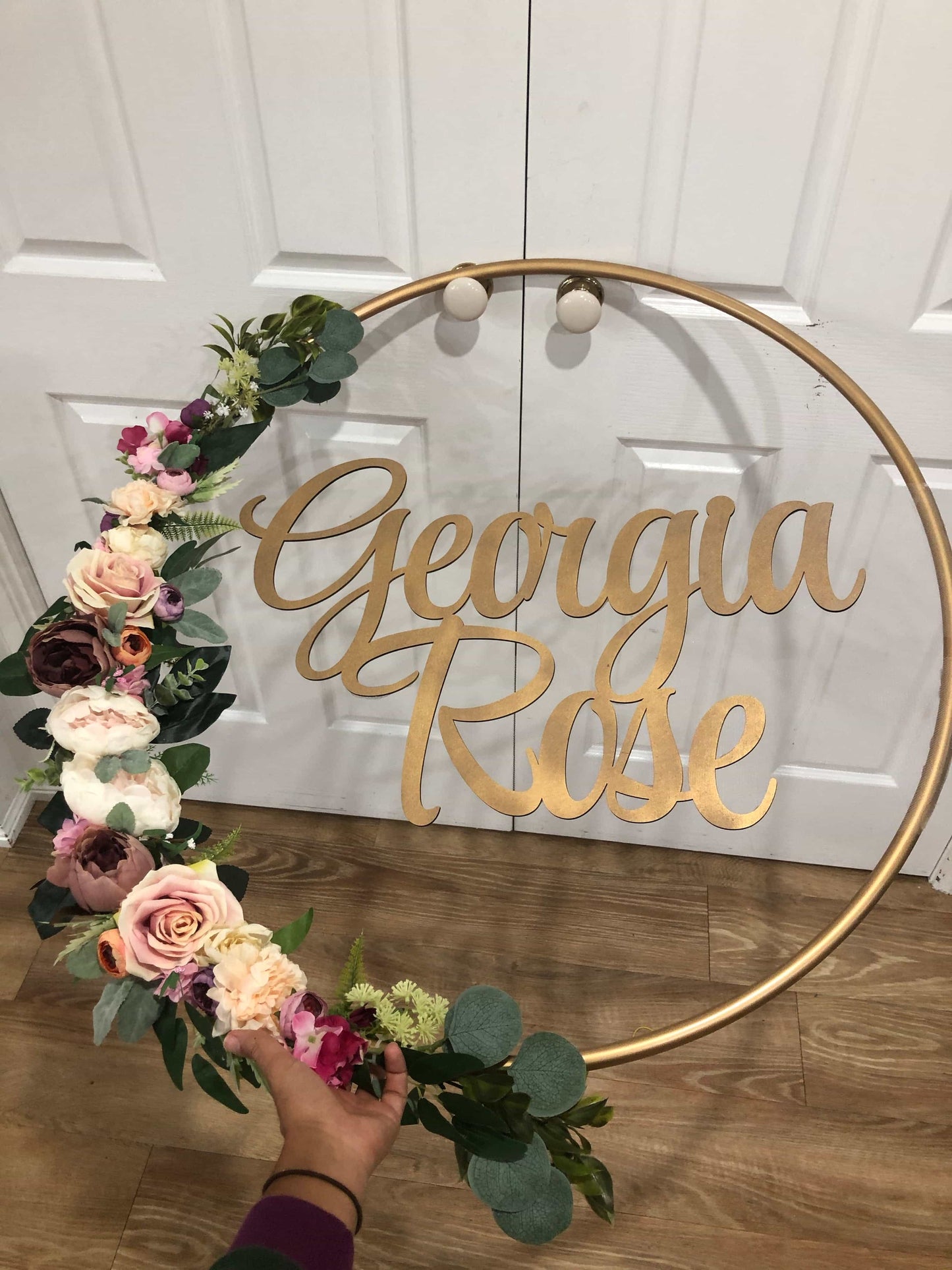 Big Golden Floral Hoop Wall Art customise-Personalised Hoops-All-Times-Gifts