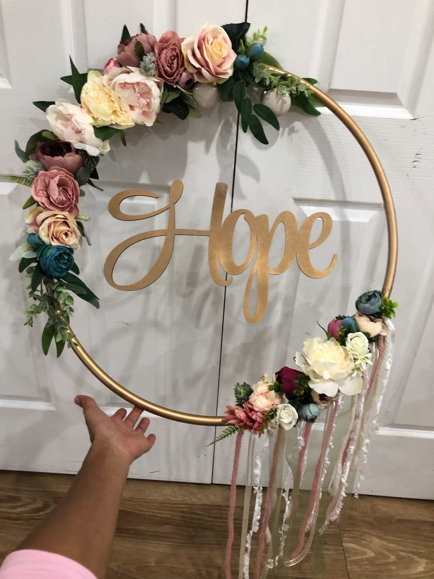 Big Golden Floral Hoop Wall Art customise-Personalised Hoops-All-Times-Gifts