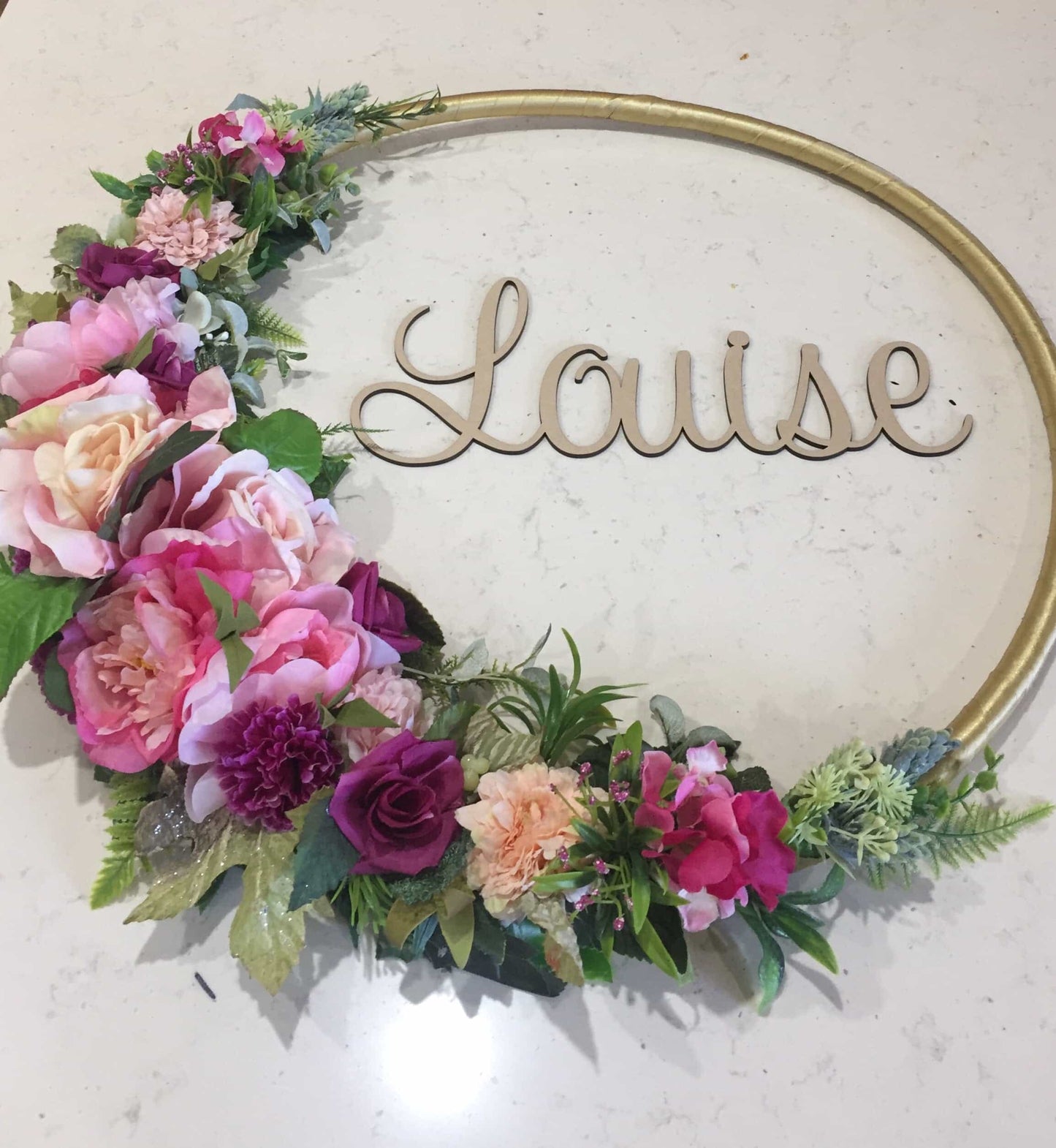 Big Golden Floral Hoop Wall Art customise-Personalised Hoops-All-Times-Gifts