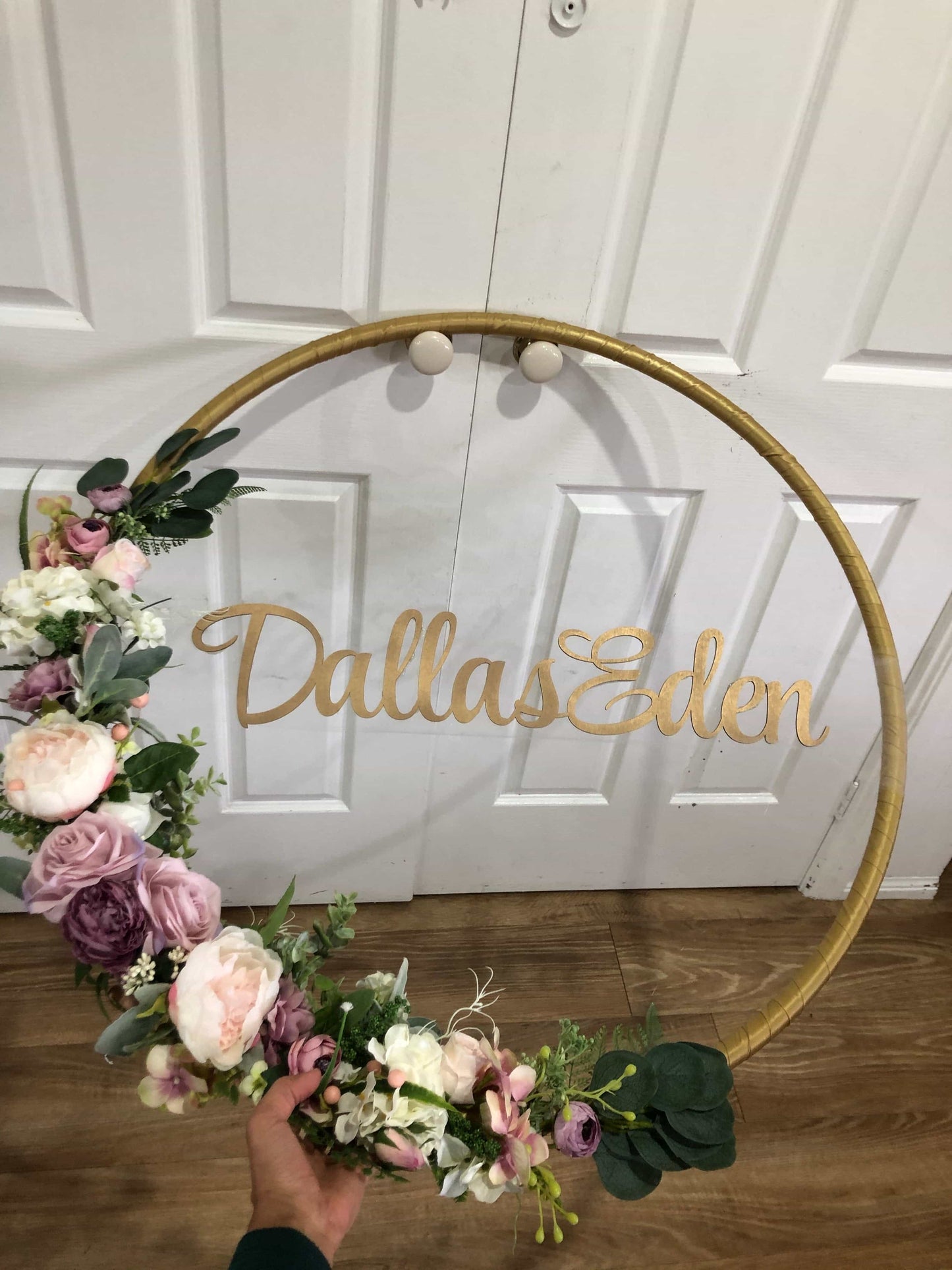 Big Golden Floral Hoop Wall Art customise-Personalised Hoops-All-Times-Gifts