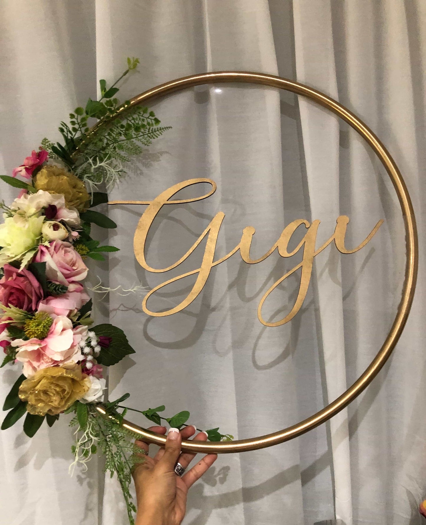 Big Golden Floral Hoop Wall Art customise-Personalised Hoops-All-Times-Gifts