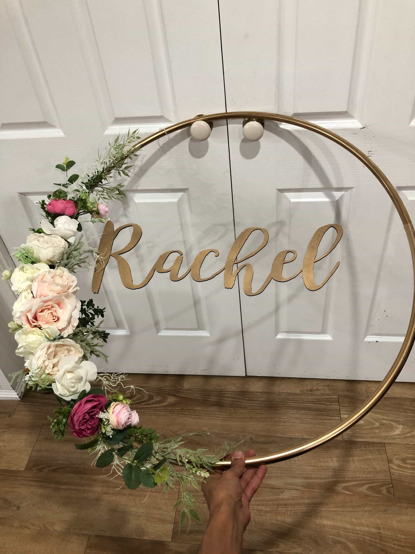 Big Golden Floral Hoop Wall Art customise-Personalised Hoops-All-Times-Gifts