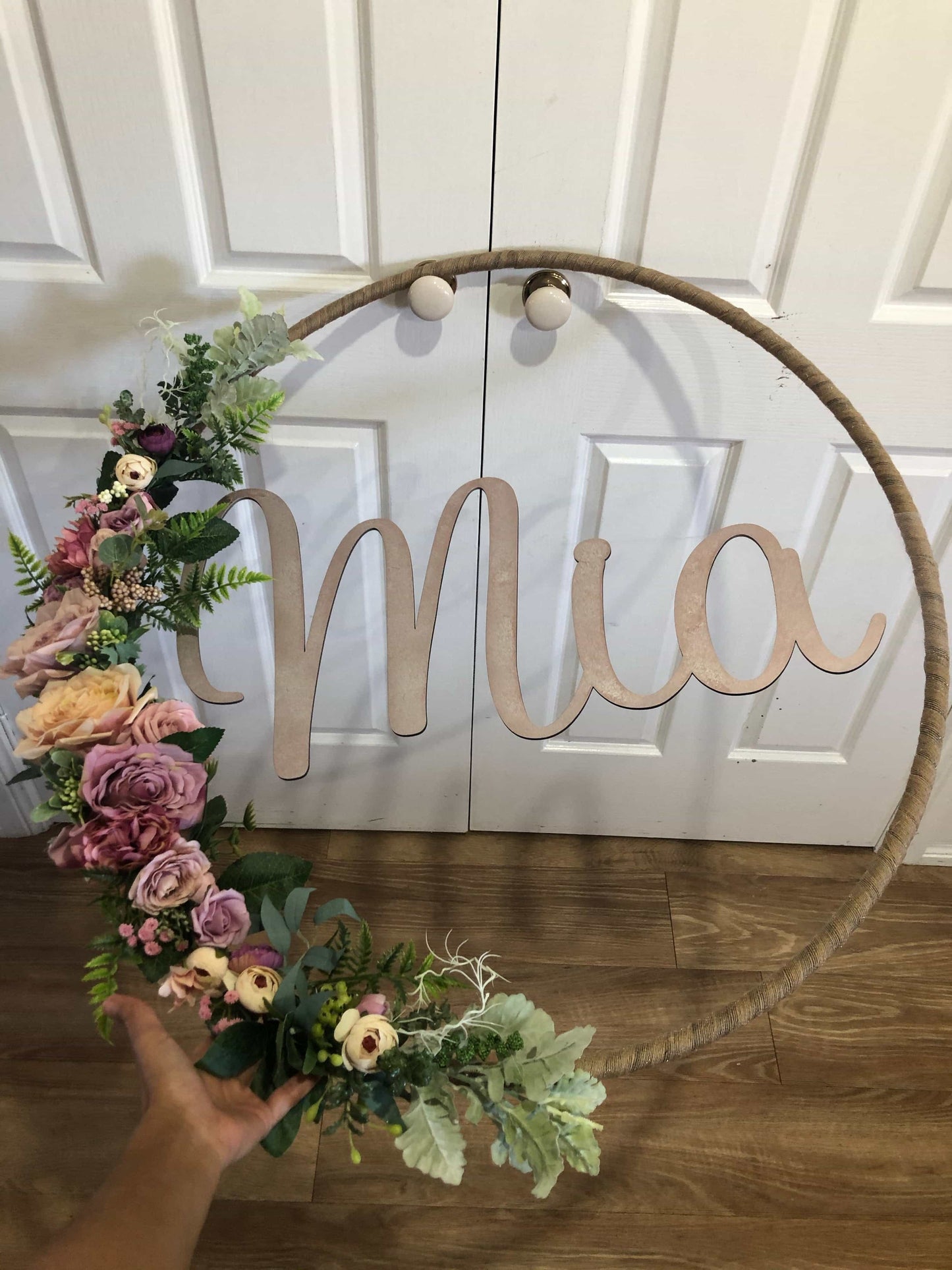 Big Golden Floral Hoop Wall Art customise-Personalised Hoops-All-Times-Gifts