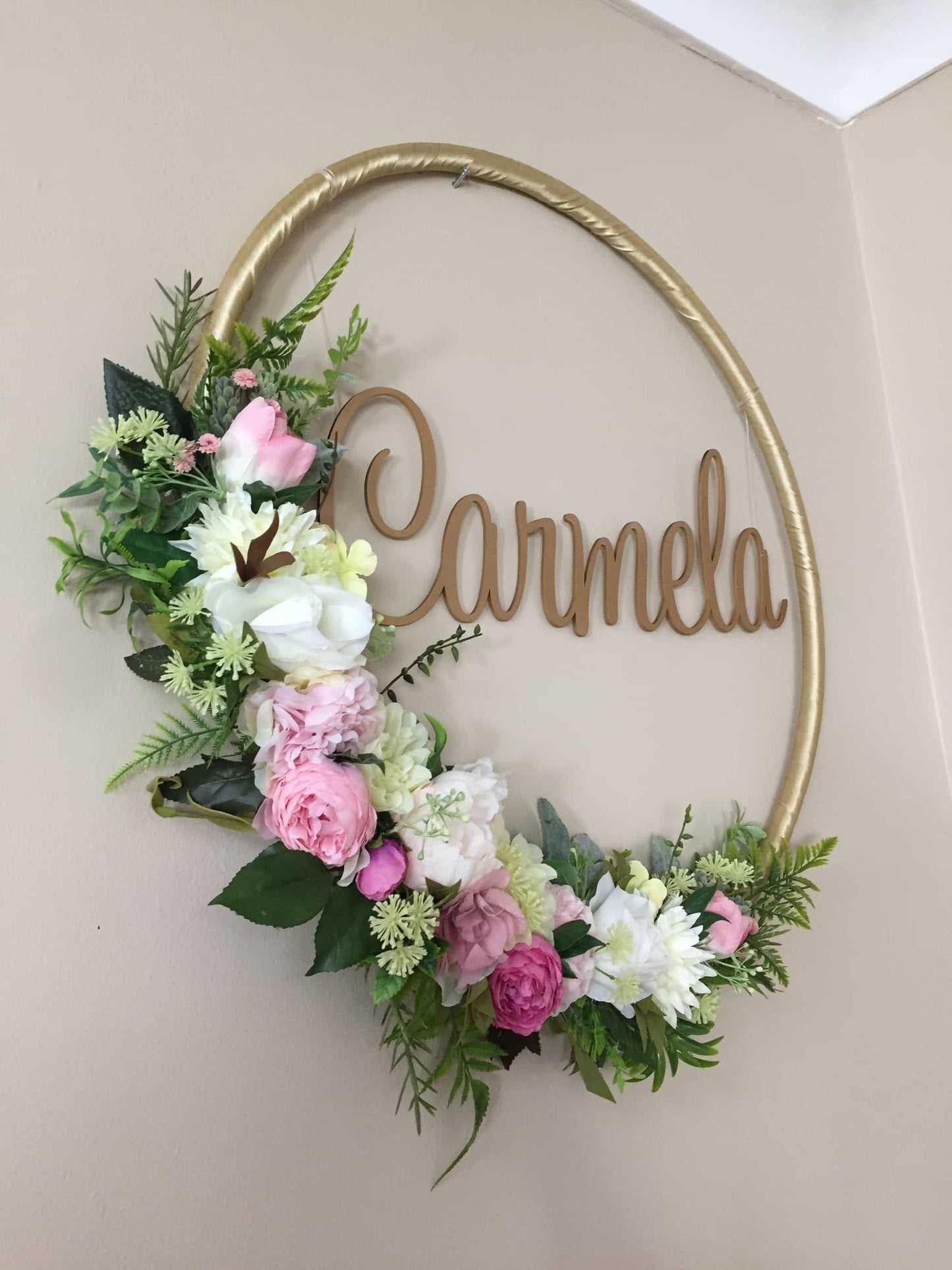 Big Golden Floral Hoop Wall Art customise-Personalised Hoops-All-Times-Gifts